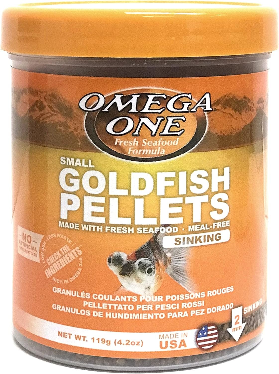 Omega One Goldfish Pellets, Sinking, 2mm Small Pellets, 4.2 oz