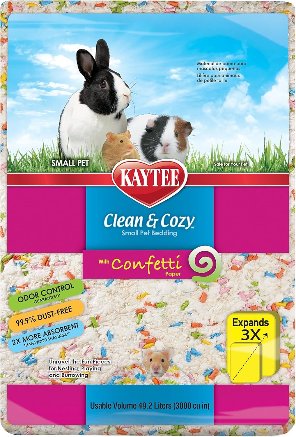 Kaytee Clean & Cozy Confetti Bedding for Pet Guinea Pigs, Rabbits, Hamsters, Gerbils, and Chinchillas, 49.2 Liters