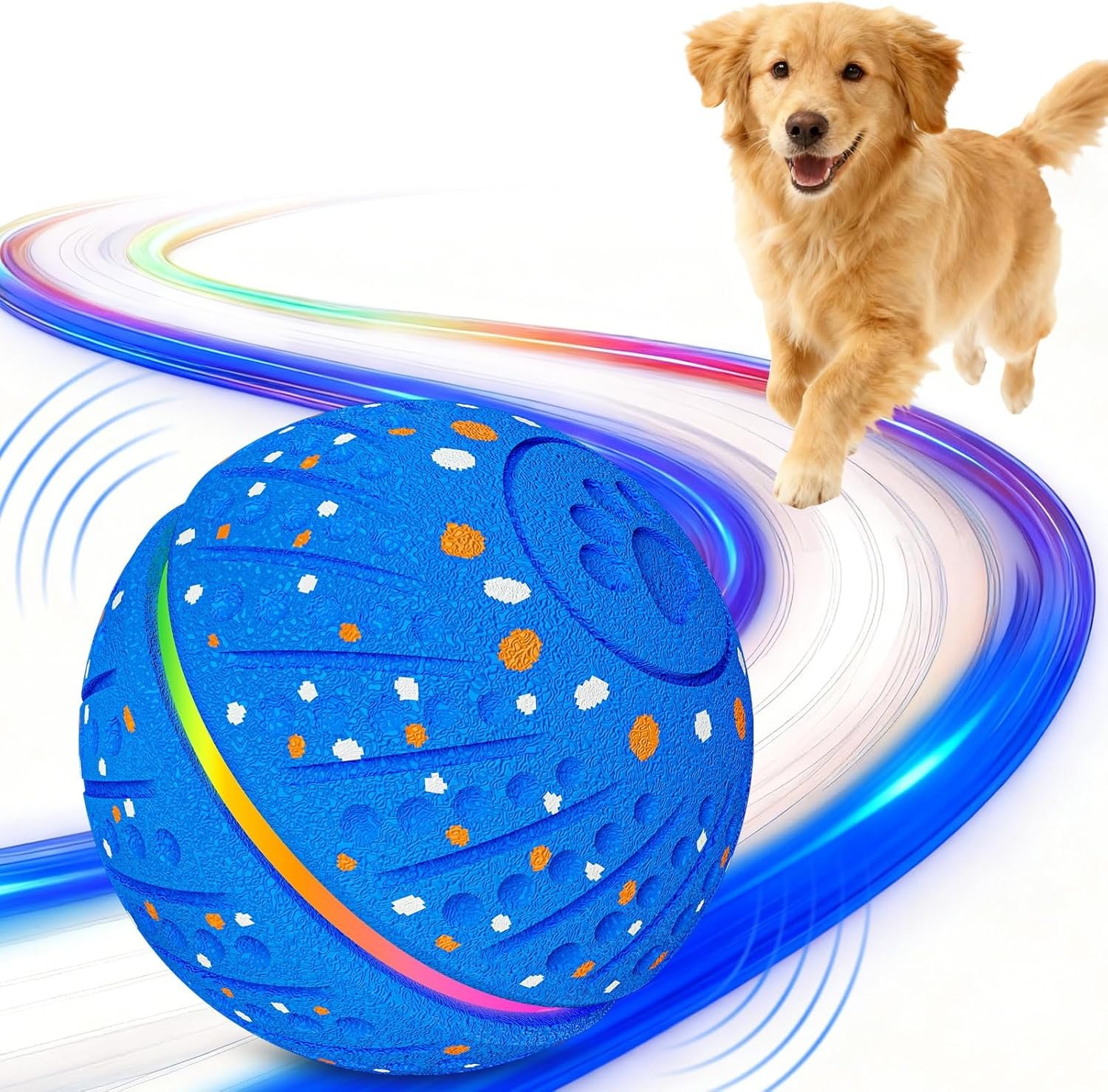 Interactive Dog Toys Ball – Smart Moving Bouncing Dog Ball with Colorful Lights, E-TPU Material, 3 Play Modes Automatic Rolling Dogs Toy for Small Medium Dogs Keep Them Busy(Blue)