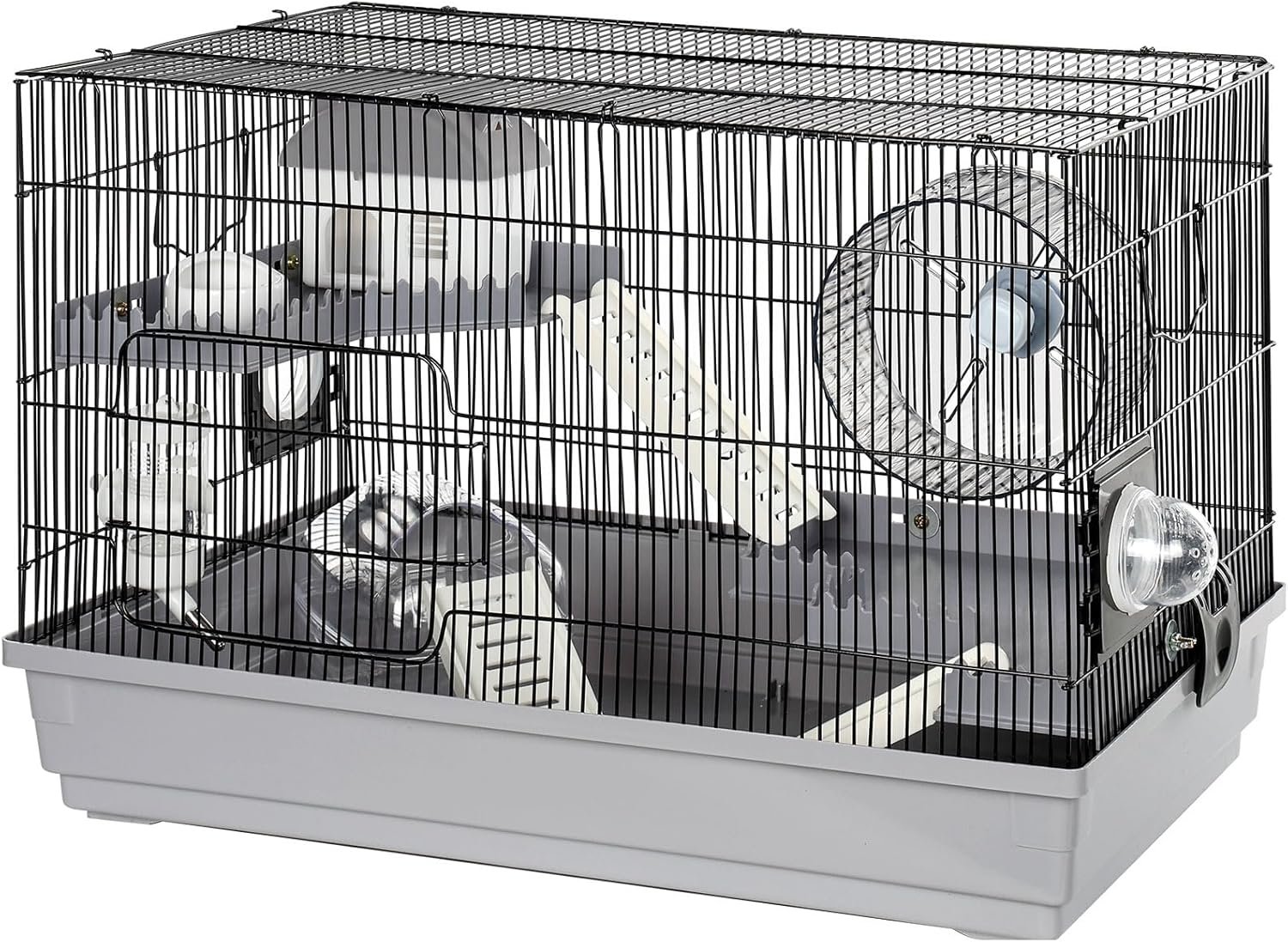 Multilevel Hamster Cage Starter Kit 22″Lx12″Wx15″H for Single Hamster Under 5″ in Body Length with Platforms, Exercise Wheel, Hide-House, Water Bottle, Bathtub, Food Bowl, Ladder, Tube Ports