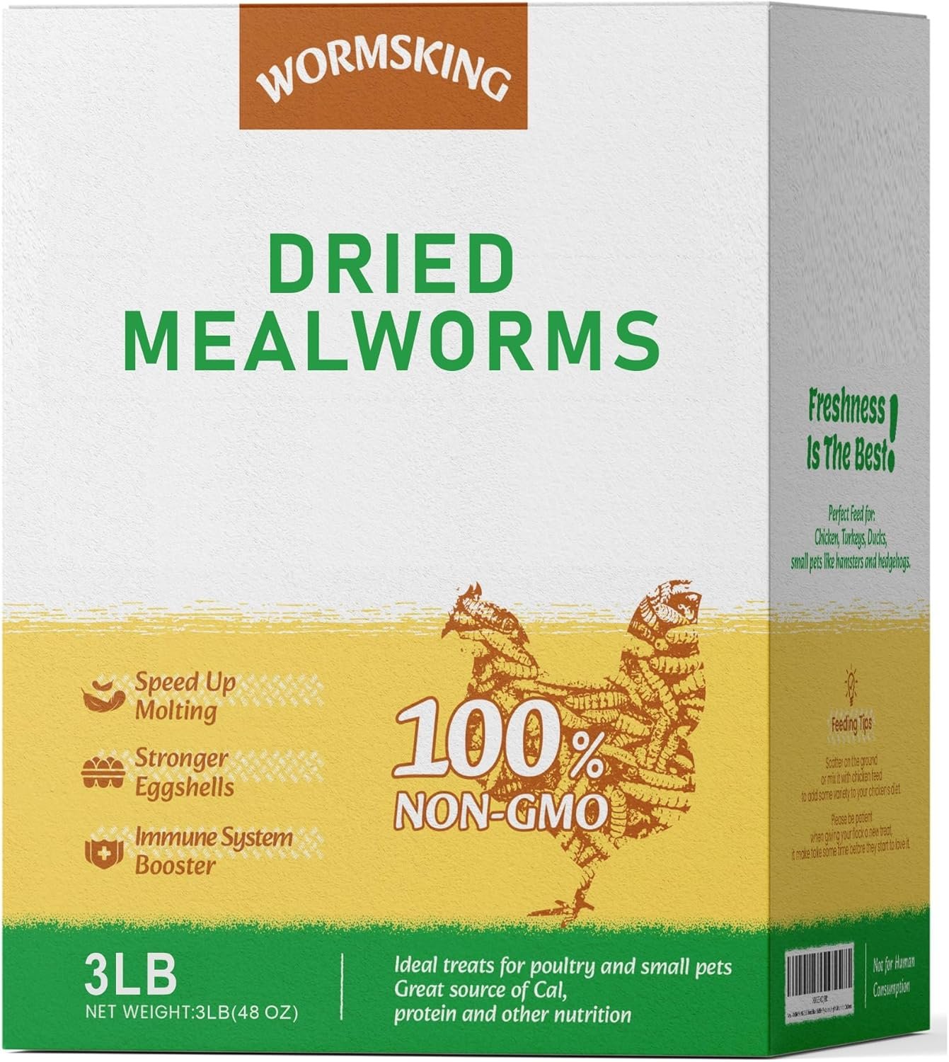 3LB Dried Mealworms, Great Treat for Chicken, Duck, Birds, Reptile, Hamster,Hedgehog, Pigeon