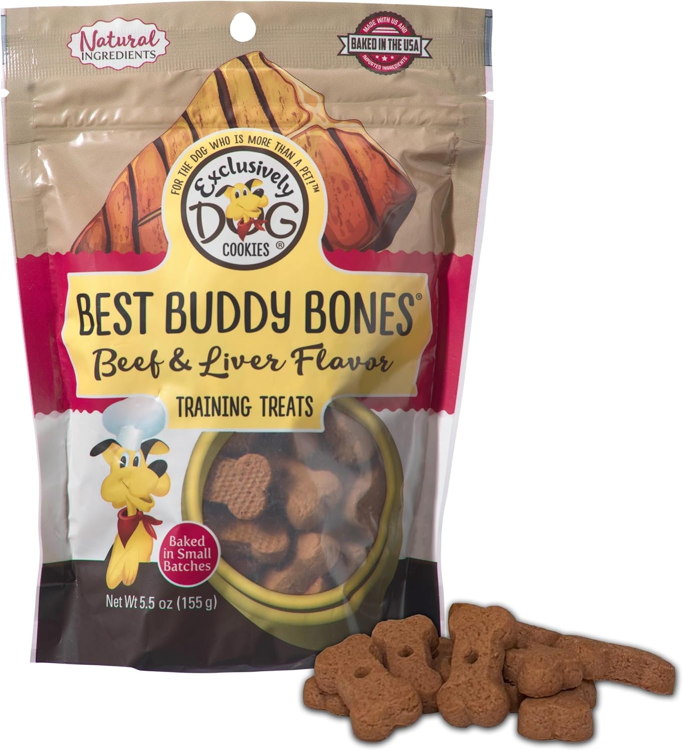 Exclusively Dog Best Buddy Bones Training Treats for Dogs and Puppies – All Natural, Baked in The USA, Ideal for Training & Agility, No Animal Byproducts – Beef & Liver Flavor, 5.5oz Resealable Bag