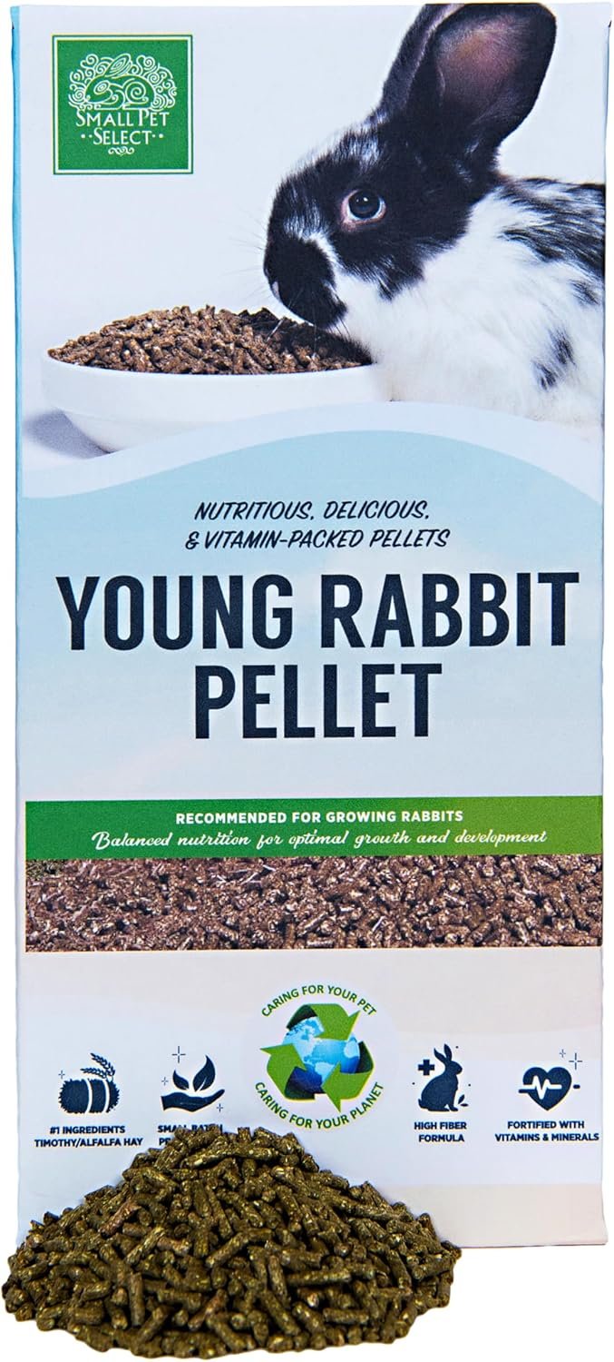 Small Pet Select Young Rabbit Pellet Food, Pellets, Treats for Bunny Rabbits High Fiber Timothy Hay Based Formula, 5lb