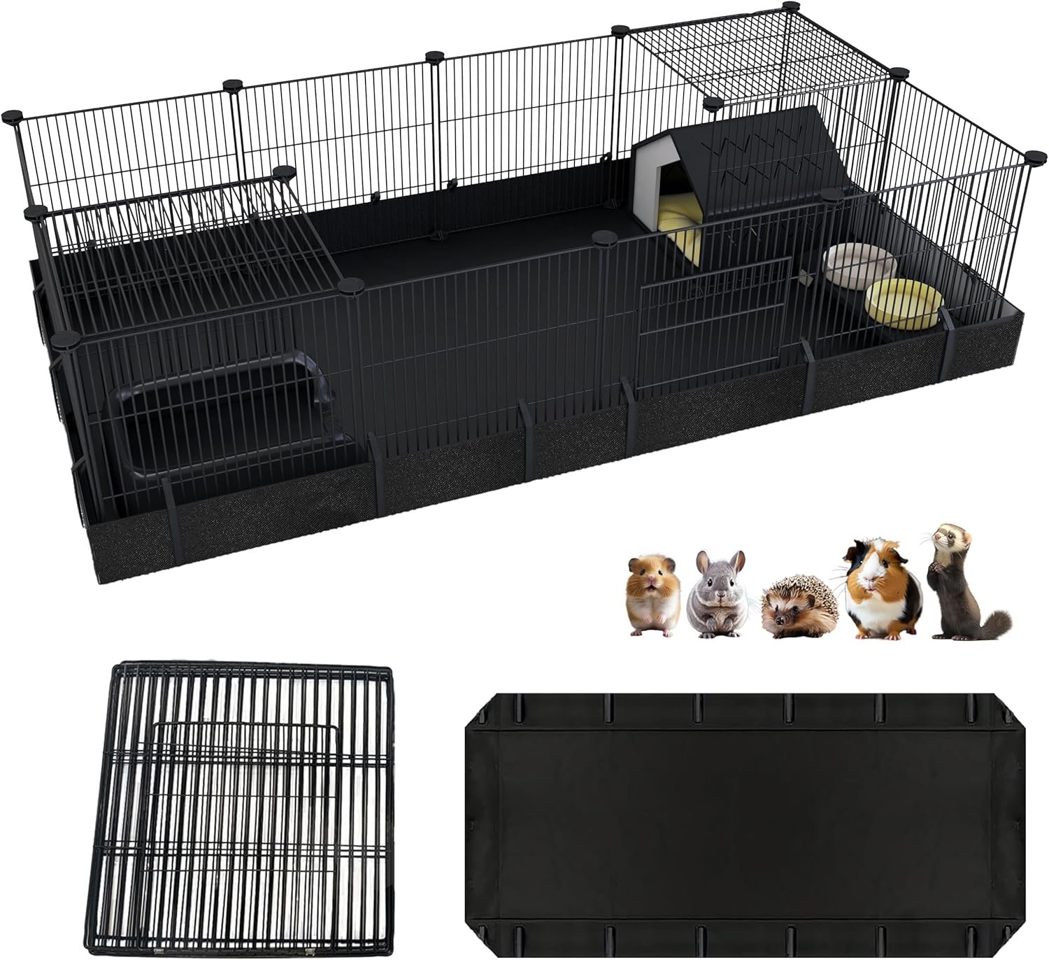 Xymoso DIY Guinea Pig Cages with Waterproof Canvas Bottom,16 Panels Small Animal Cage Pet Playpen with Door for Bunny Turtle Hedgehog,Indoor Metal Wire Yard Fence Outdoor
