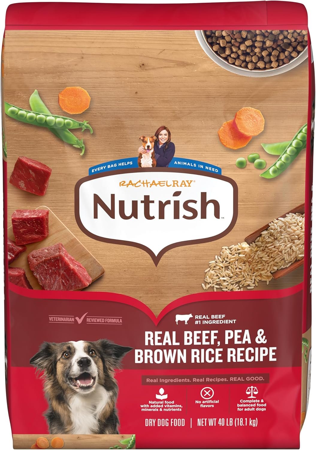 Nutrish Rachael Ray Adult Dry Dog Food Real Beef, Pea & Brown Rice Recipe, 40 lb. Bag (Packaging May Vary)