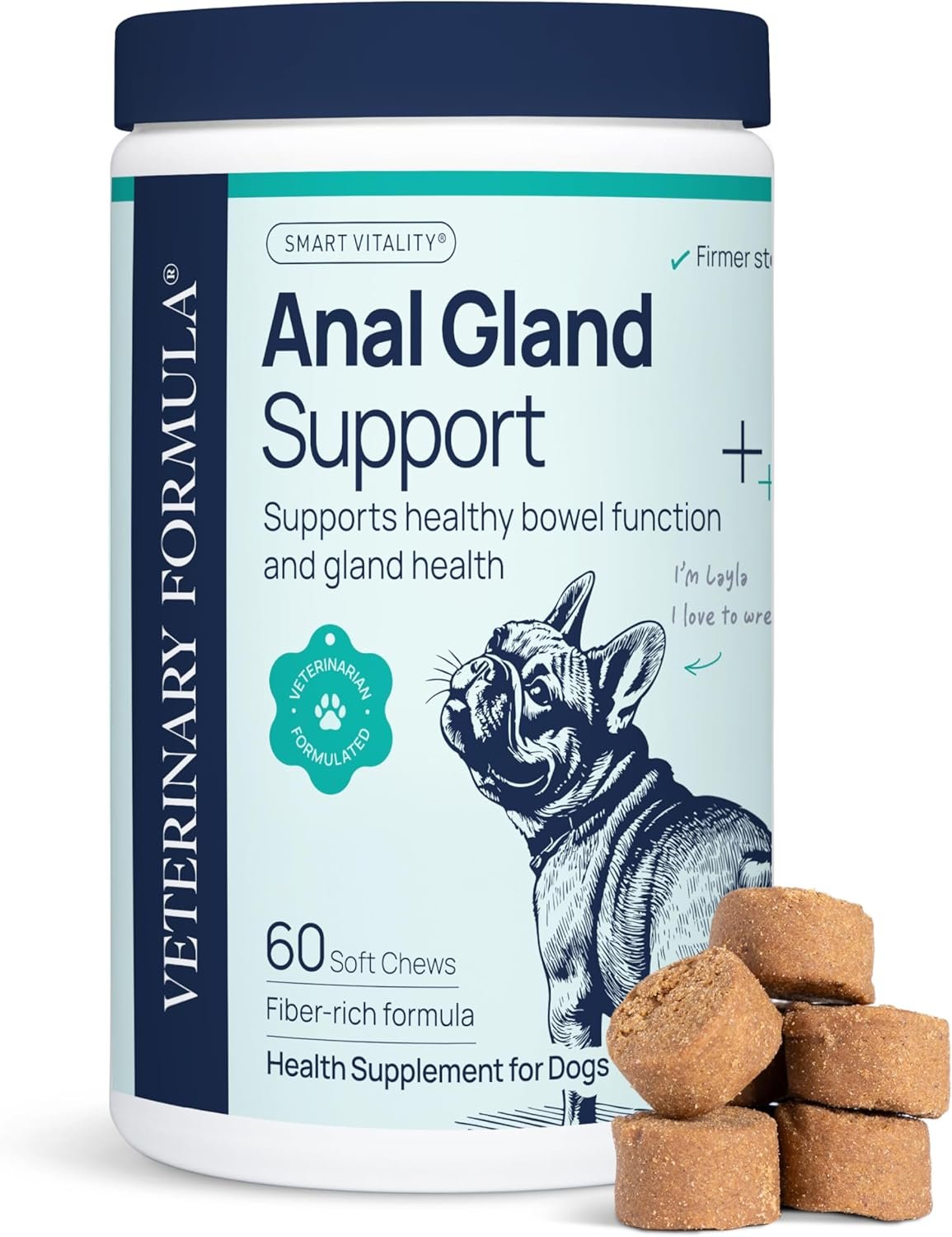 Veterinary Formula Anal Gland Support for Dogs – Vet-Formulated No Scoot Chews with Pumpkin, Ginger, Agave Inulin & Probiotics – Supports Scooting, Stool Quality & Digestive Health, 60 Soft Chews