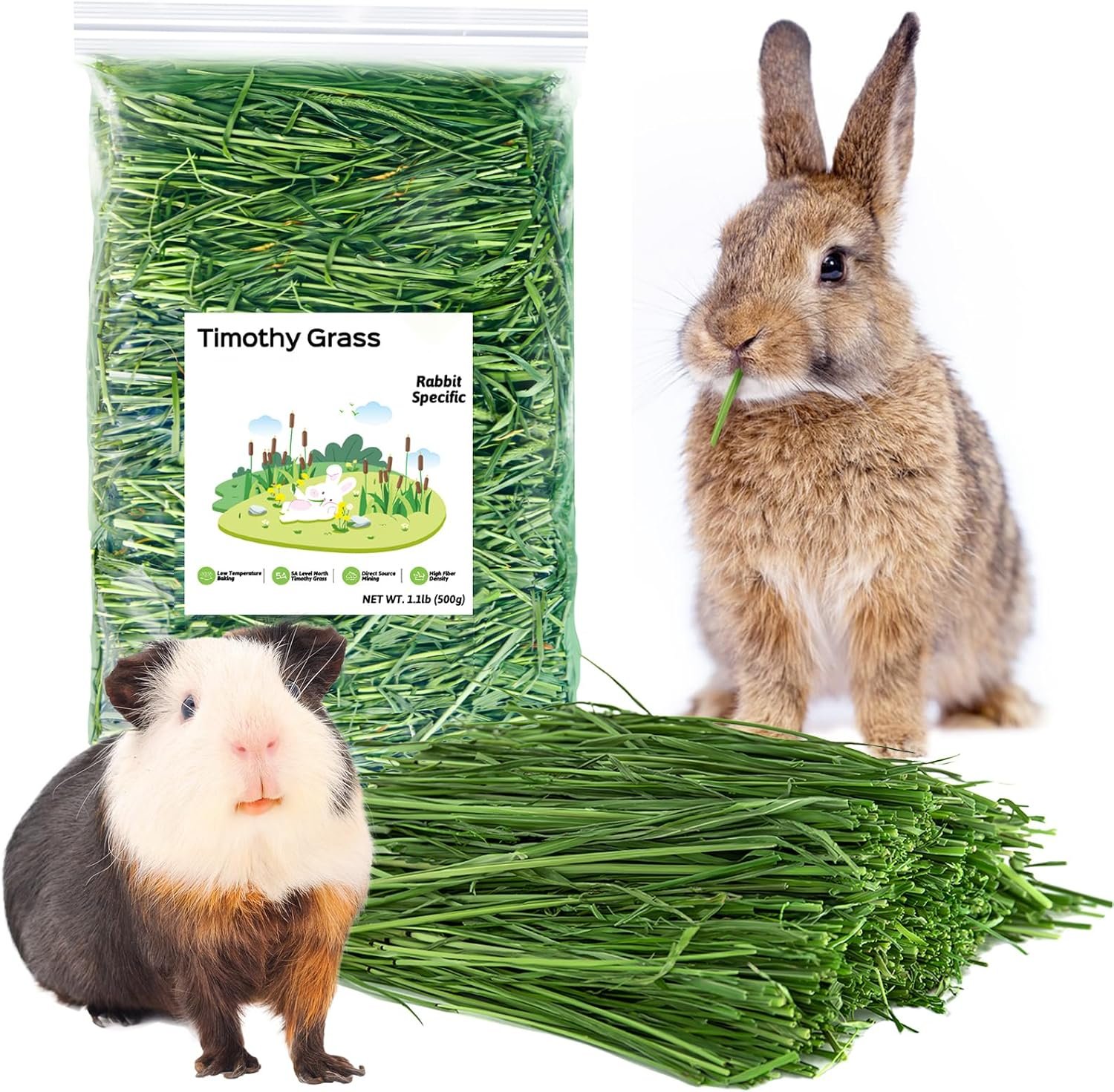 Fhiny Timothy Hay for Rabbit, 1.1LB Hand-Selected Premium Natural Timothy Hay Chinchilla Hay Hamster Food for Bunny Guinea Pig Chinchilla Hamster & Other Small Animals（17.6 Ounces）
