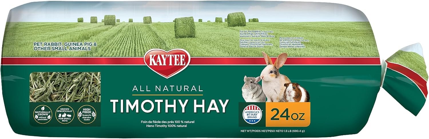 Kaytee Timothy Hay, High Fiber, Grown Specifically for Small Animals, Rabbits, Guinea Pigs, Chinchillas, 24 Ounces