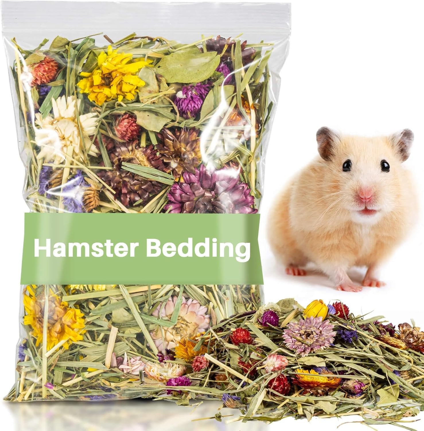 Sukh 150G Hamster Bedding – Flowers & Herbs Odor Control Dwarf Gerbil Robo Katy Habitat Decor Hamster Forage Gerbils Mice Lemmings Degus or Other Small-Sized Pets