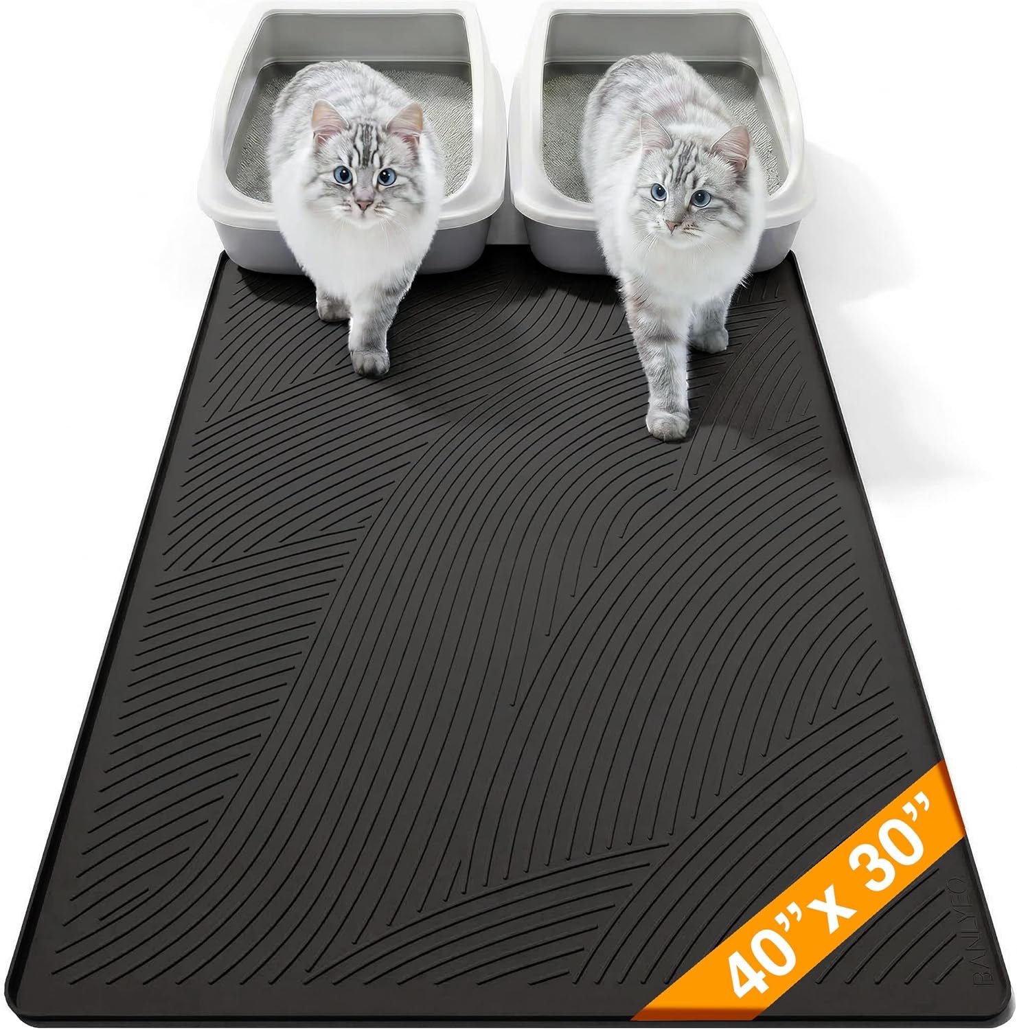 Cat Litter Box Mat – XL Extra Large Size 40 x 30 in, Water Proof, Kitty Litter Trapping Mat, Easy to Clean, Scatter Control, Odorless, Pet Supplies for Indoor Cats, Dark Gray