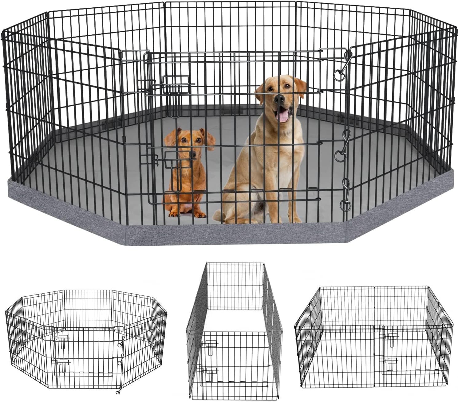 PETIME Foldable Metal Dog Exercise Pen/Pet Puppy Playpen Kennels Yard Fence Indoor/Outdoor 8 Panel 24″ W x 24″ H with Bottom Pad (with Bottom pad, 8 Panels 24″ H)
