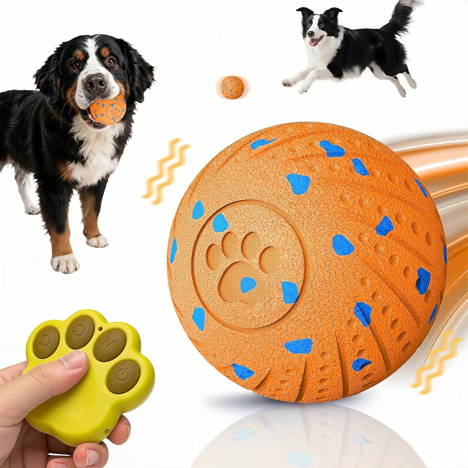 Interactive Dog Toy Ball with Remote: Automatic Bouncing, Vibration and Jumping Action Interactive Toy, Durable Duraspin for Aggressive Chewers, Rechargeable, for Indoor & Outdoor Use Orange.