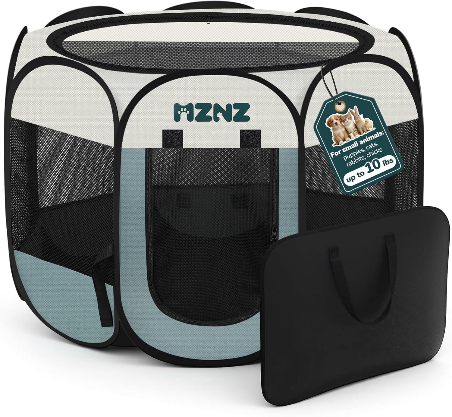 Dog Cat Playpen, Portable Puppy Pet Crate Indoor for Small Dogs Cats Rabbits, Foldable Dog Cage Enclosure for Outdoor, Pop Up Dogs Tent Kennel with Carrying Case, Grey