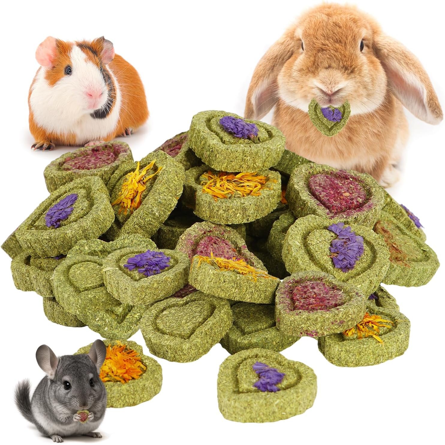 40PCS Timothy Hay Treats Bunny Rabbit Toys for Boredom, Handmade Guinea Pig Chew Treats Toys, Chinchilla Chews for Teeth Small Animals Hamster Rat Gerbil