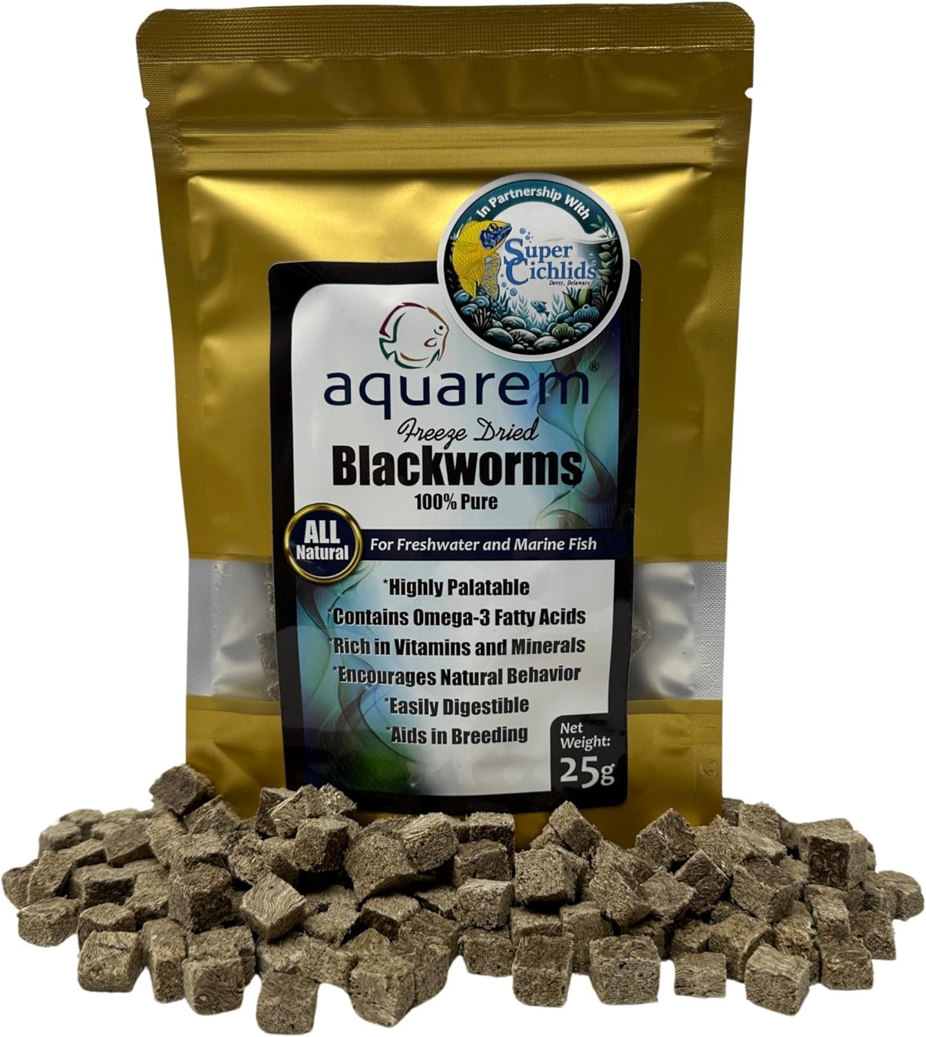 Freeze Dried California Blackworms – All Natural – (100+ Cubes) – Perfect for Marine & Tropical Aquariums – High Protein, No Preservatives – Ideal Live Blackworms Alternative Fish Food (25 Grams)