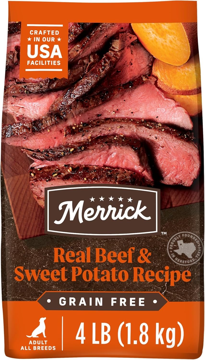 Merrick Premium Grain Free Dry Adult Dog Food, Wholesome And Natural Kibble, Real Texas Beef And Sweet Potato – 4.0 lb. Bag