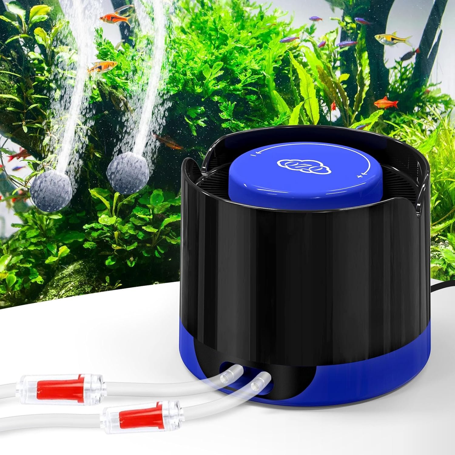 QZQ Aquarium Air Pump, Quiet Fish Tank Air Pump with Dual Outlets, 3W/5W Powerful Adjustable Oxygen Pump with Accessories, Aquarium Bubbler Aerator for Fish Tank Up to 80 Gallon (3W)