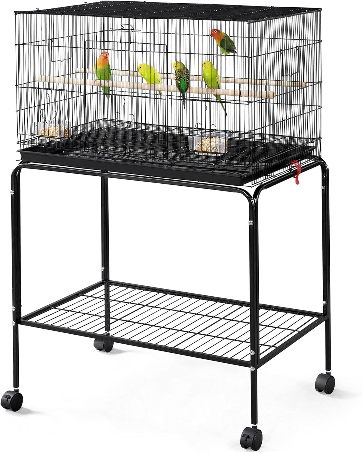 Yaheetech 47-inch Rolling Breeding Flight Bird Cages for Parakeets Budgies Finches Cockatiels Conures Lovebirds Canaries Parrots w/Detachable Stand, Black
