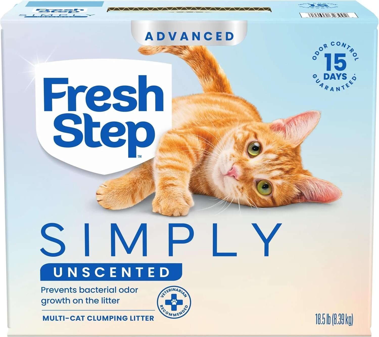 Fresh Step Advanced Simply Unscented Multi Cat Clumping Cat Litter, Low Dust, Odor Control with Activated Charcoal Tech, Compatible in Automatic Litter Boxes, 18.5 lb.