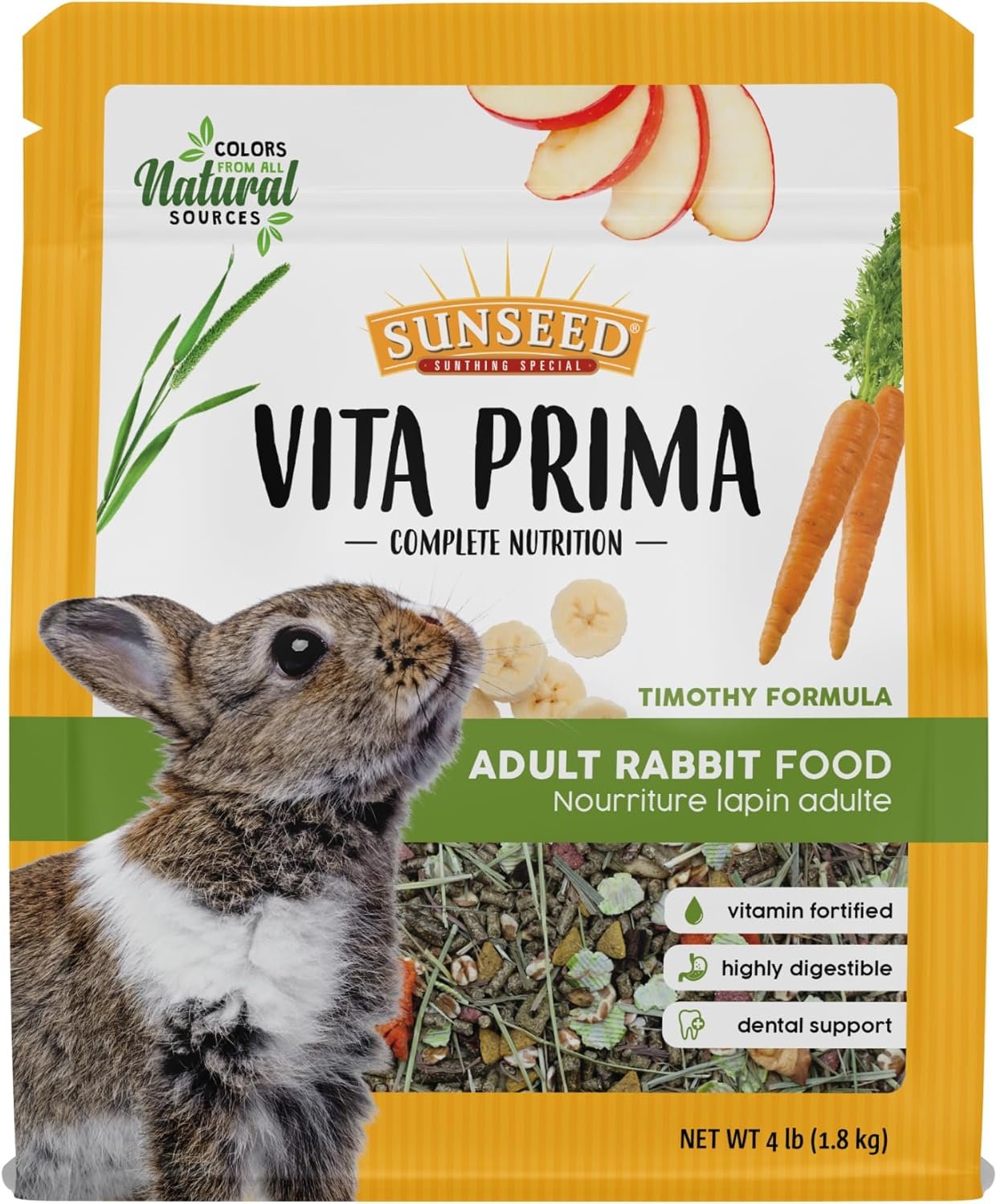 Vitakraft Sunseed Vita Prima Guinea Pig Food 4 lb Timothy Hay Pellet Blend with Vitamin C Ancient Grains Fruits Vegetables Wholesome Daily Nutrition