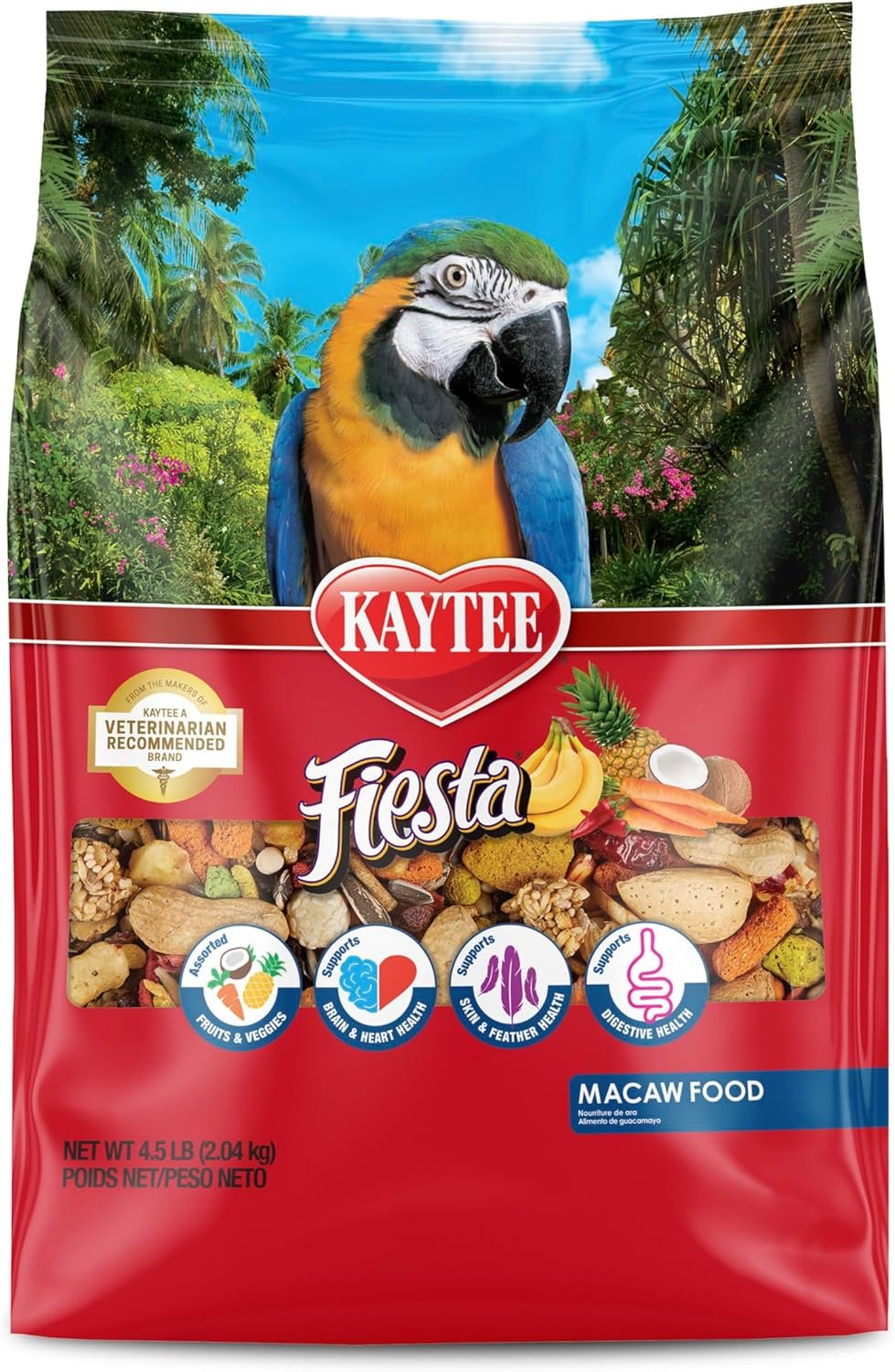 Kaytee Fiesta Macaw Food, Nutritious and Fun Blend, Supports Skin, Feather, Digestion, Brain and Heart Health, 4.5 pounds