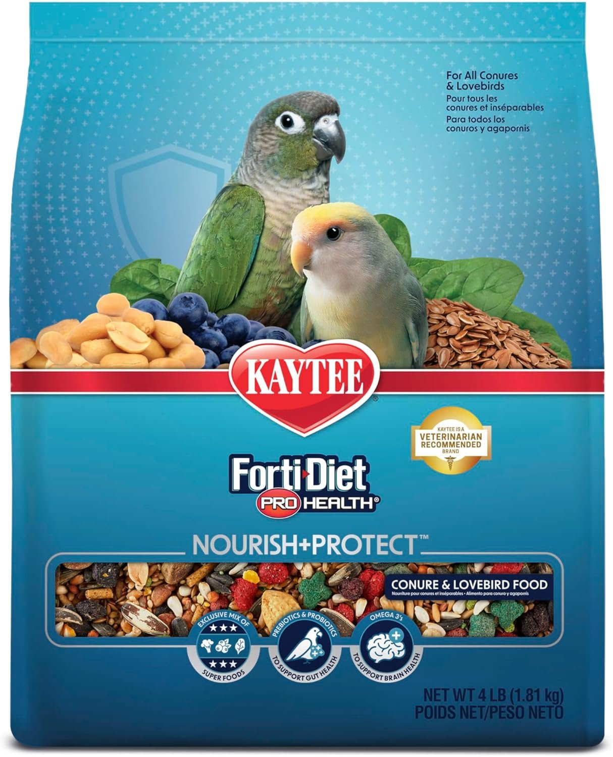 Kaytee Forti-Diet Pro Health Nourish+Protect Conure & Lovebird Food, Comprehensive Nutrition Backed by Science, Digestive Health, Immune Support, 4 pounds