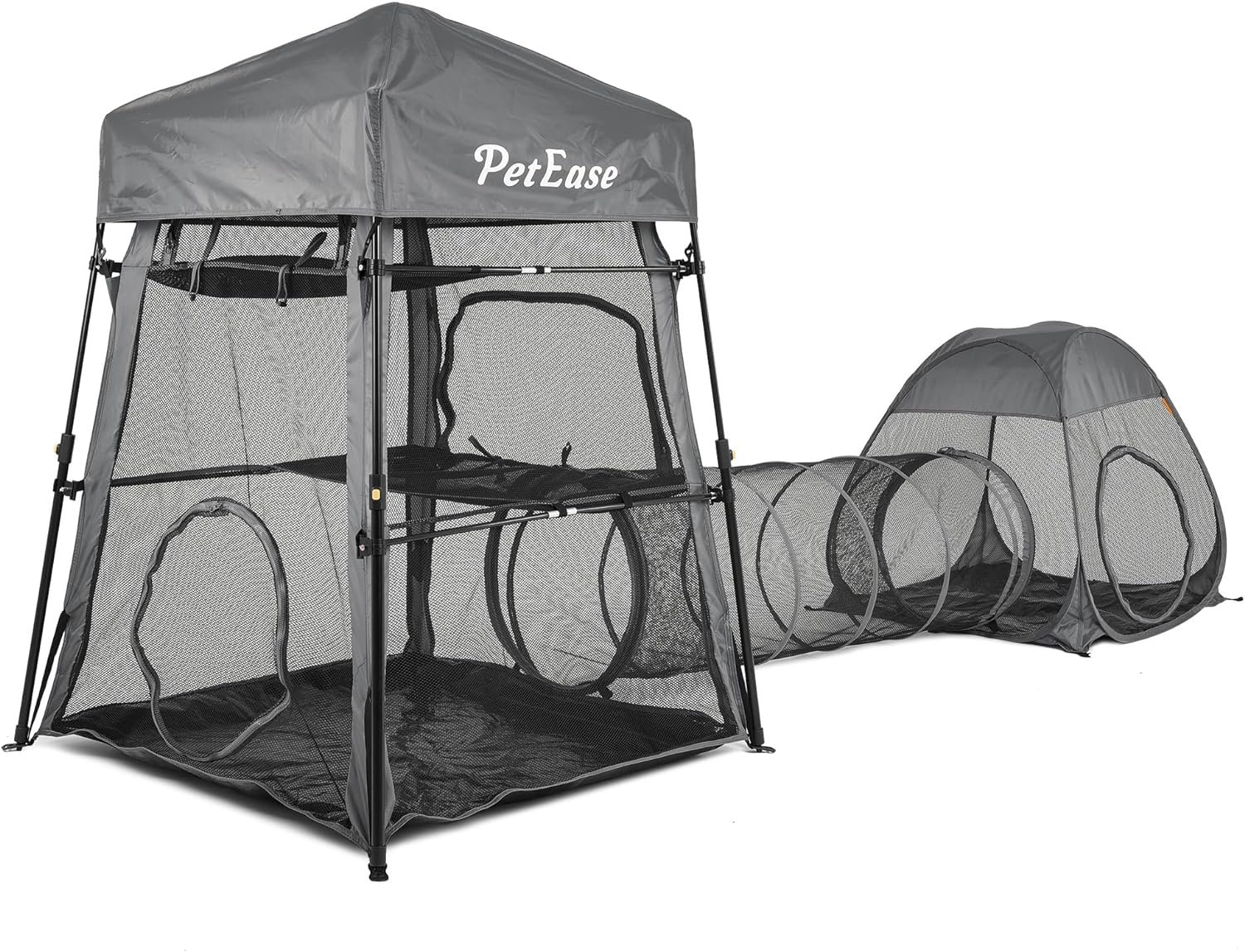 Catio Outdoor Cat Enclosure, 3-in-1 Extra Large Portable Cat Playpen with Tower Tent & Tunnel, Foldable Waterproof Mesh Catio for Indoor Outdoor Cats & Small Pets