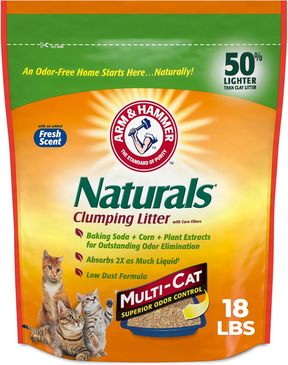 ARM & HAMMER Naturals Clumping Cat , Litter Odor Control, Multi Cat Litter, 18 lb. Bag