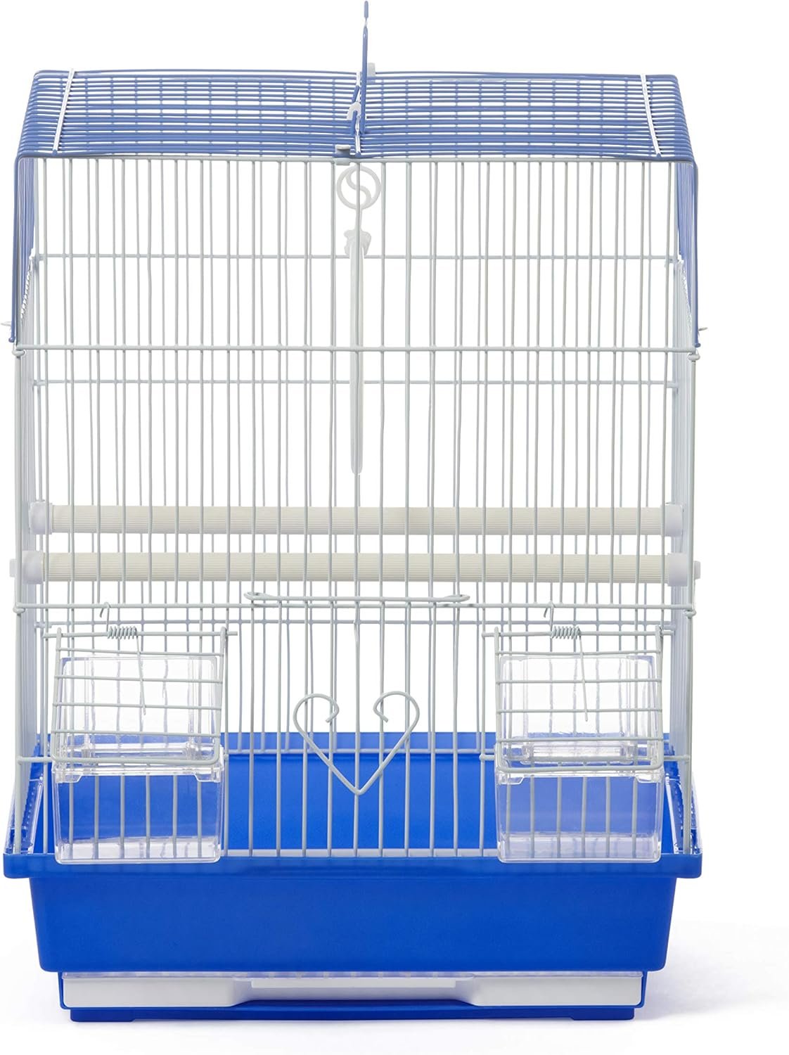 Prevue Pet Products Parakeet Square Roof Bird Cage with Handle – Carrier for Home or Travel, Small Bird Accessories, Easy Storage, for Canaries, Budgies, Finches, Parakeets, and More – Blue & White