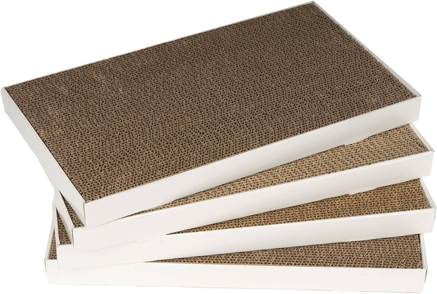 Amazon Basics Corrugated Cardboard Cat Scratcher, Scratching Board, Reversible, 17.4″ x 10″, White, 4-Pack