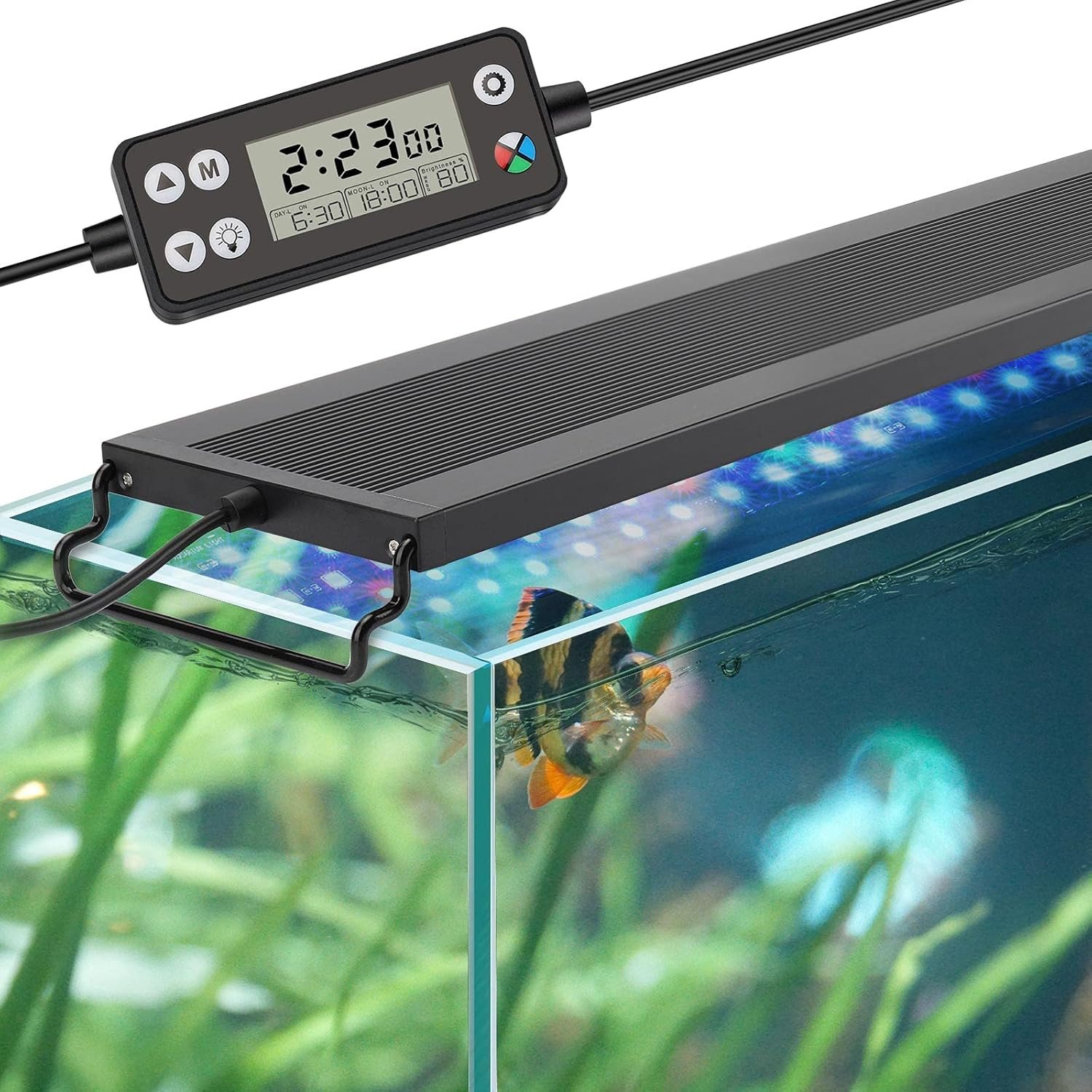 hygger Auto On Off LED Aquarium Light, Full Spectrum Fish Tank Light with LCD Monitor, 24/7 Lighting Cycle, 7 Colors, Adjustable Timer, IP68 Waterproof, 3 Modes for 18″-24″ Freshwater Planted Tank