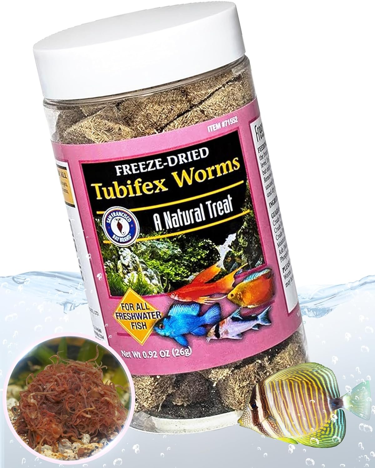 San Francisco Bay Brand Freeze Dried Tubifex Worms Fish Food – All Natural High Protein Treat for Freshwater Fish, Cichlids, Discus, Angelfish, Catfish, Barbs – Tubifex Worms Fish food – 0.92 oz (26g)