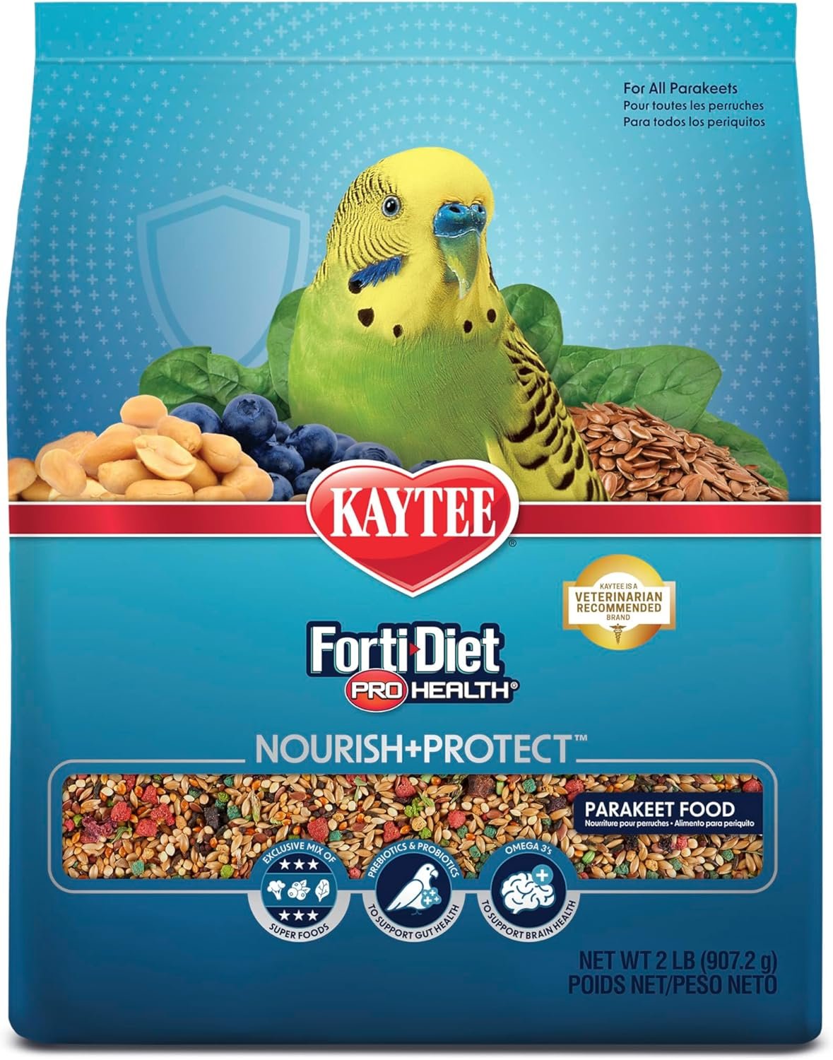 Kaytee Forti-Diet Pro Health Nourish+Protect Parakeet Food, Comprehensive Nutrition Backed by Science, Digestive Health, Immune Support, 2 pounds