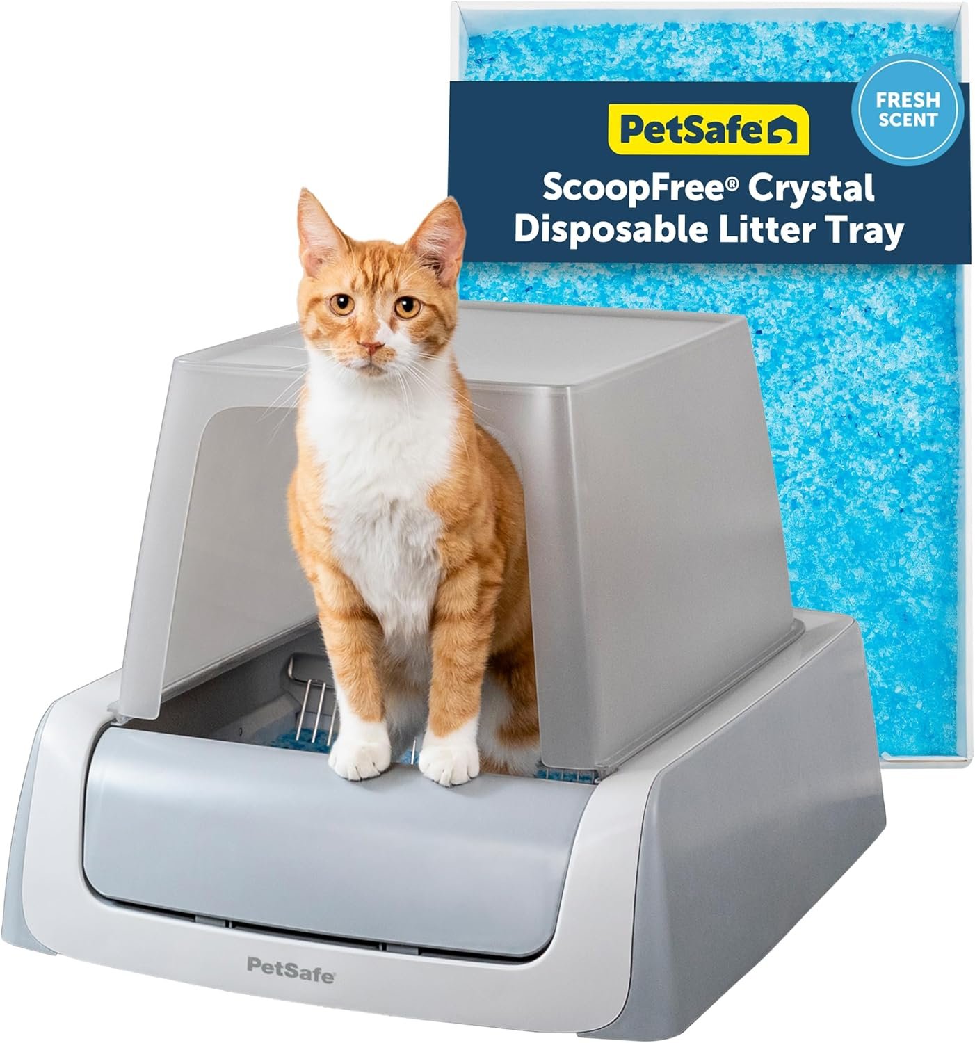 PetSafe Legacy ScoopFree Crystal Pro Self-Cleaning Automatic Cat Litter Box – Front-Entry Motion-Sensing Cat Box with Integrated Health Counter – Includes 1 Disposable Crystal Litter Tray