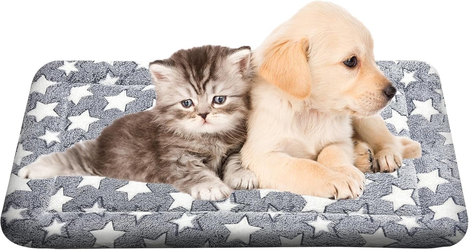 Washable Dog Bed Plush Orthopedic Outdoor Crate Mat with Non-Slip Bottom,Luxe Soft Kennel Pad for Pets, Cozy Cage Cushion & Pet Sleeping Mattress Large Sized,Medium,Small Dogs,24 x 18 inch,Gray