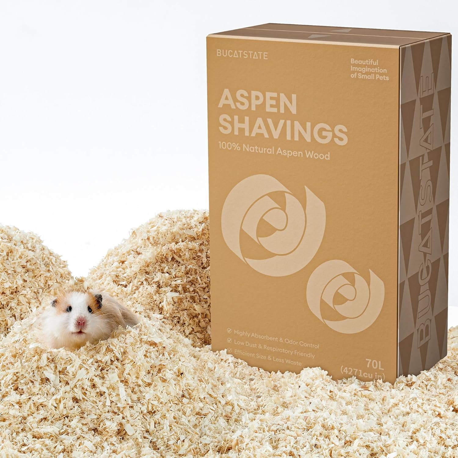BUCATSTATE 70L Aspen Bedding, 100% Natural Hamster Bedding Odor Control, Low-Dust Small Animal Bedding for Guinea Pigs, Gerbils, Syrian Hamsters, Chinchillas, Snakes & Lizards