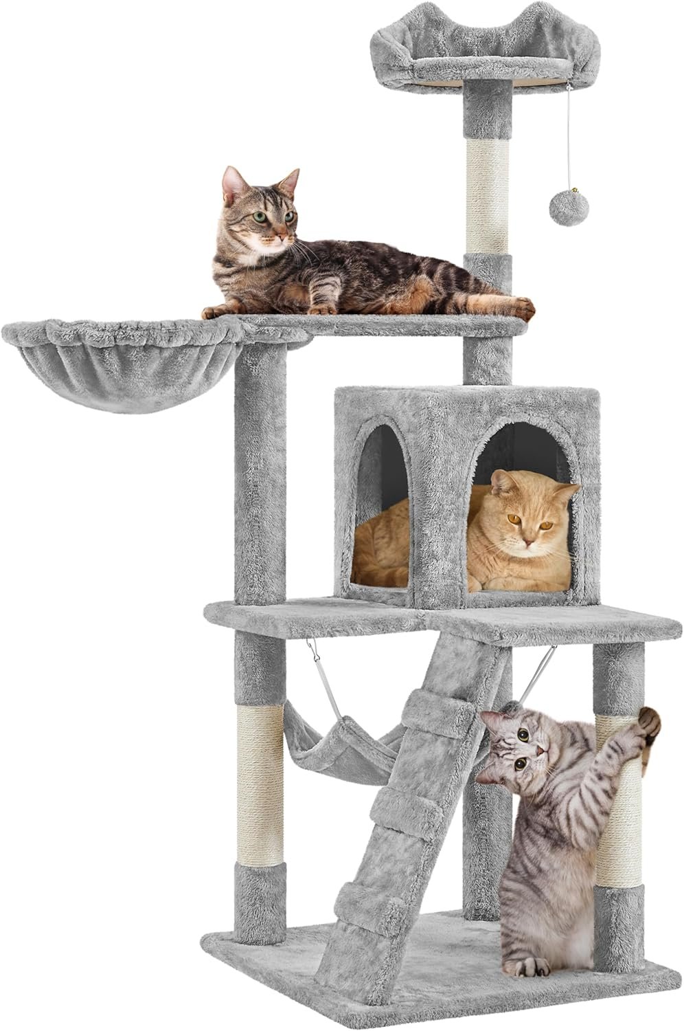 Yaheetech | 54in Cat Tree | Multi-Level Cat Tower w/Spacious Perch, Cozy Condo and Hammock, 3 Scratching Posts, Interactive Toy | Sturdy Pet Furniture | for Indoor Kittens to Large Cats | Light Gray