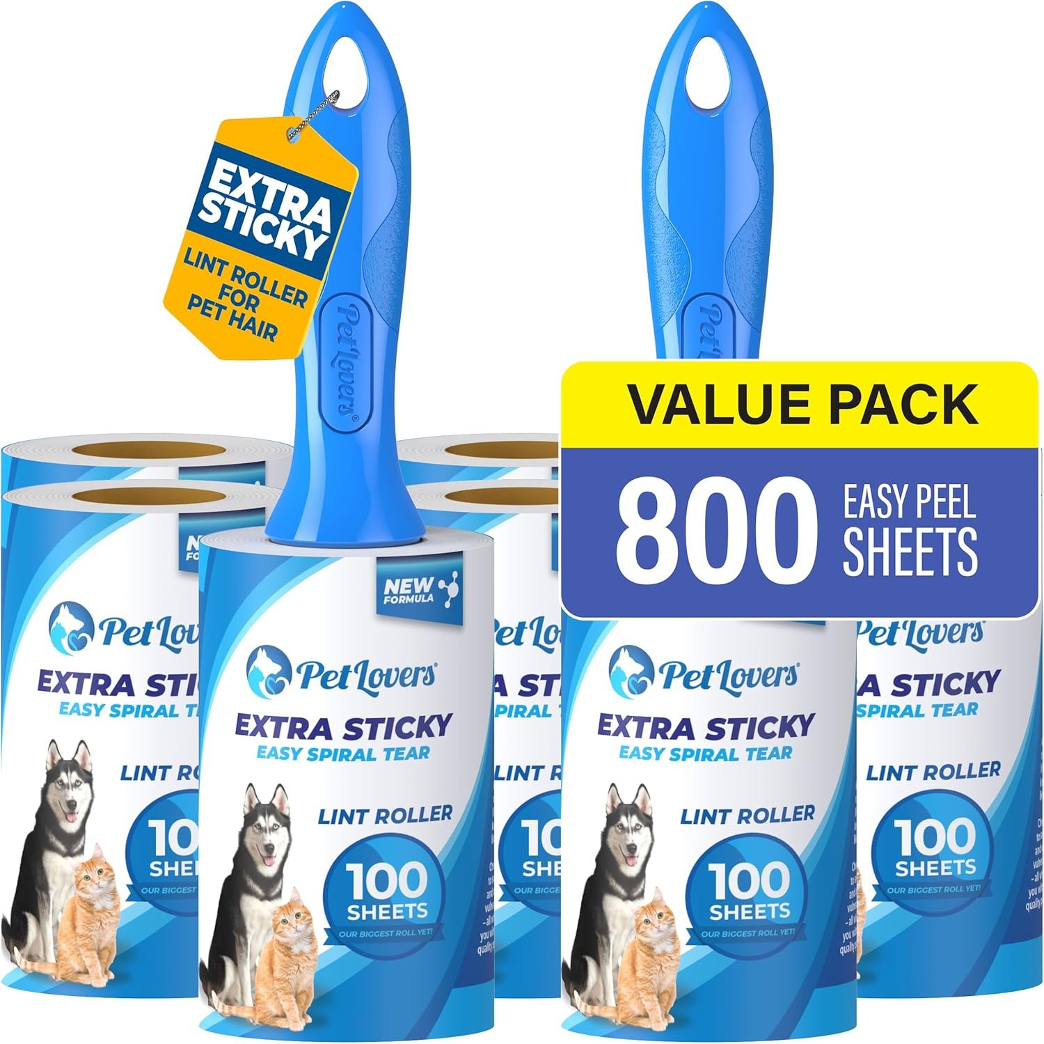PetLovers Extra Sticky Lint Roller Ultimate Value Set 800 Sheets for Pet Hair Removal, Dog and Cat Lint Remover 8 Pack