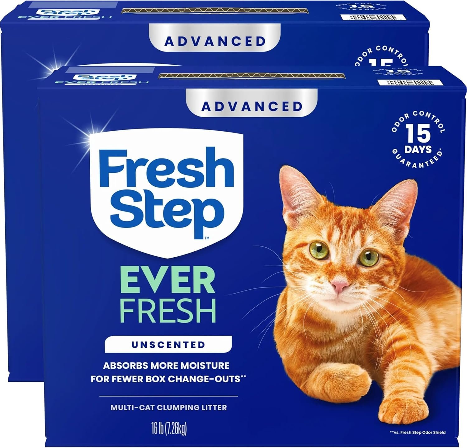 Fresh Step Ever Fresh Advanced Multi Cat Clumping Litter, Unscented, 16 lb Each, Pack of 2 (Package May Vary)