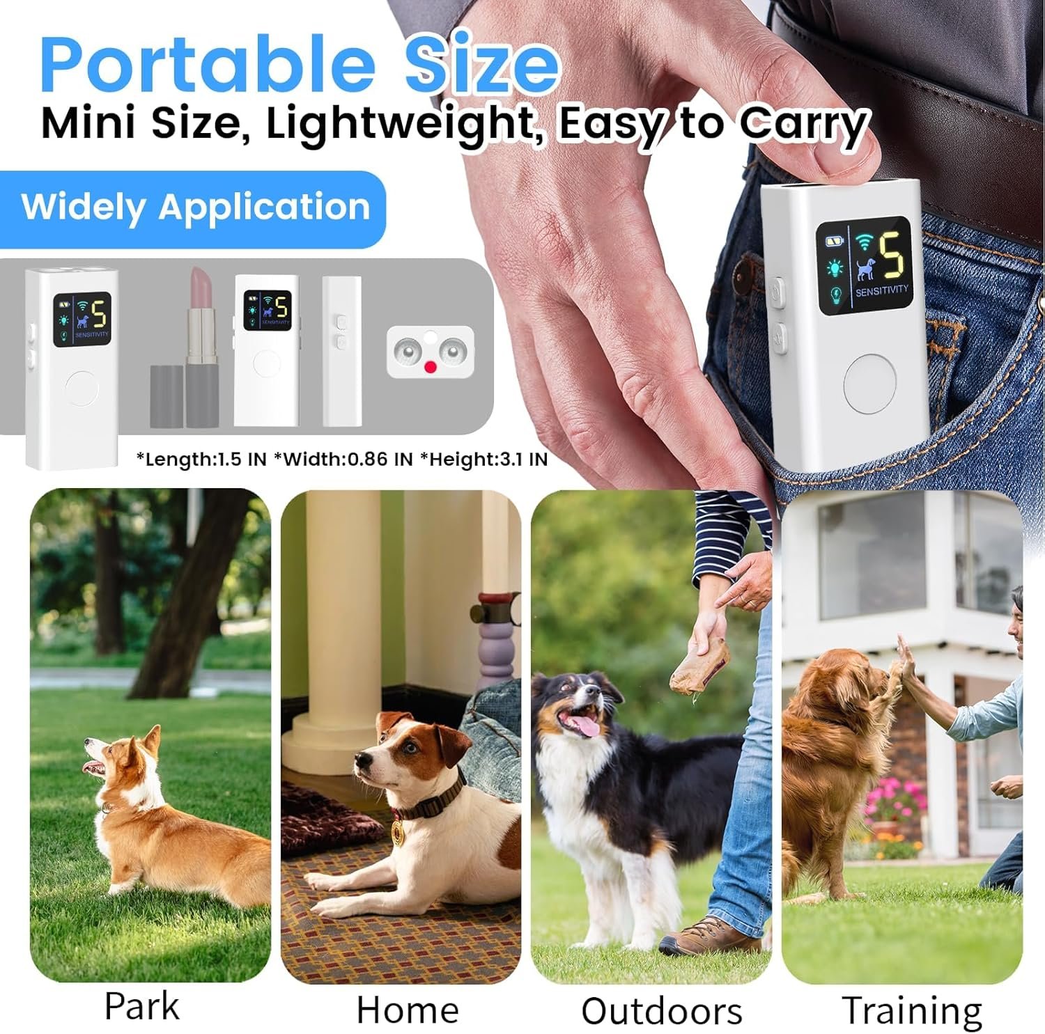 Dog Bark Deterrent Devices,Multi-Functional Anti Barking Device for Dogs,3 Modes Ultrasonic Dog Trainer