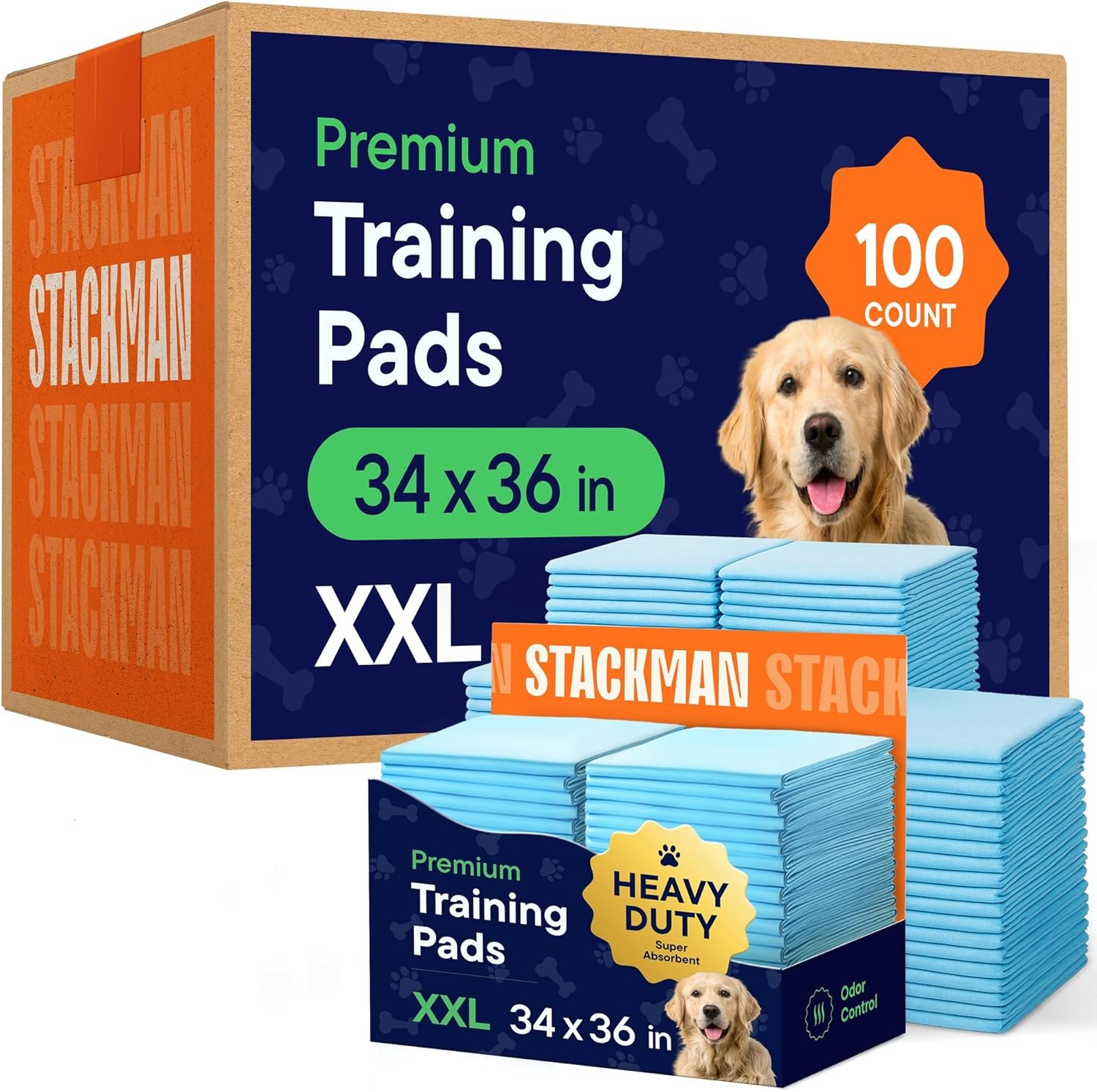 Puppy Pads Pet Pee Pads 34″ x 36″ [100-Count] Pet Training Disposable Pads, Extra Large Breed, Leak-Proof, Bulk Case Pack – for Golden Retrievers, Boxers, Great Danes, Heavy Duty Surface Protector