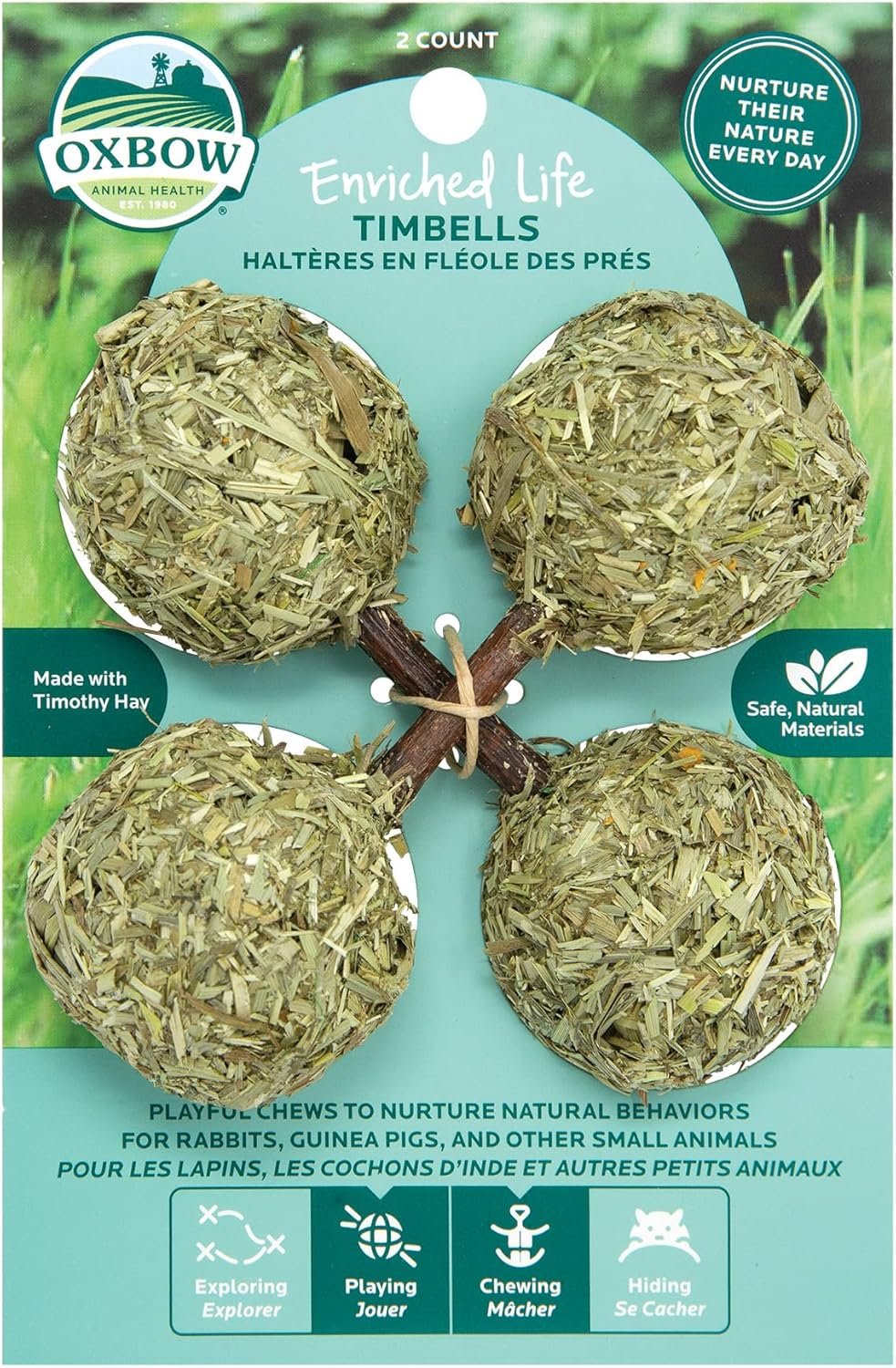 Oxbow Enriched Life Timbells, Rabbit Toys, Guinea Pig Toys, Enrichment for Bunny, Guinea Pig, Hamster, Rabbit, Chinchilla, Timothy Hay, Chinchilla Cage Accessories, Small Pet Accessories for Cage