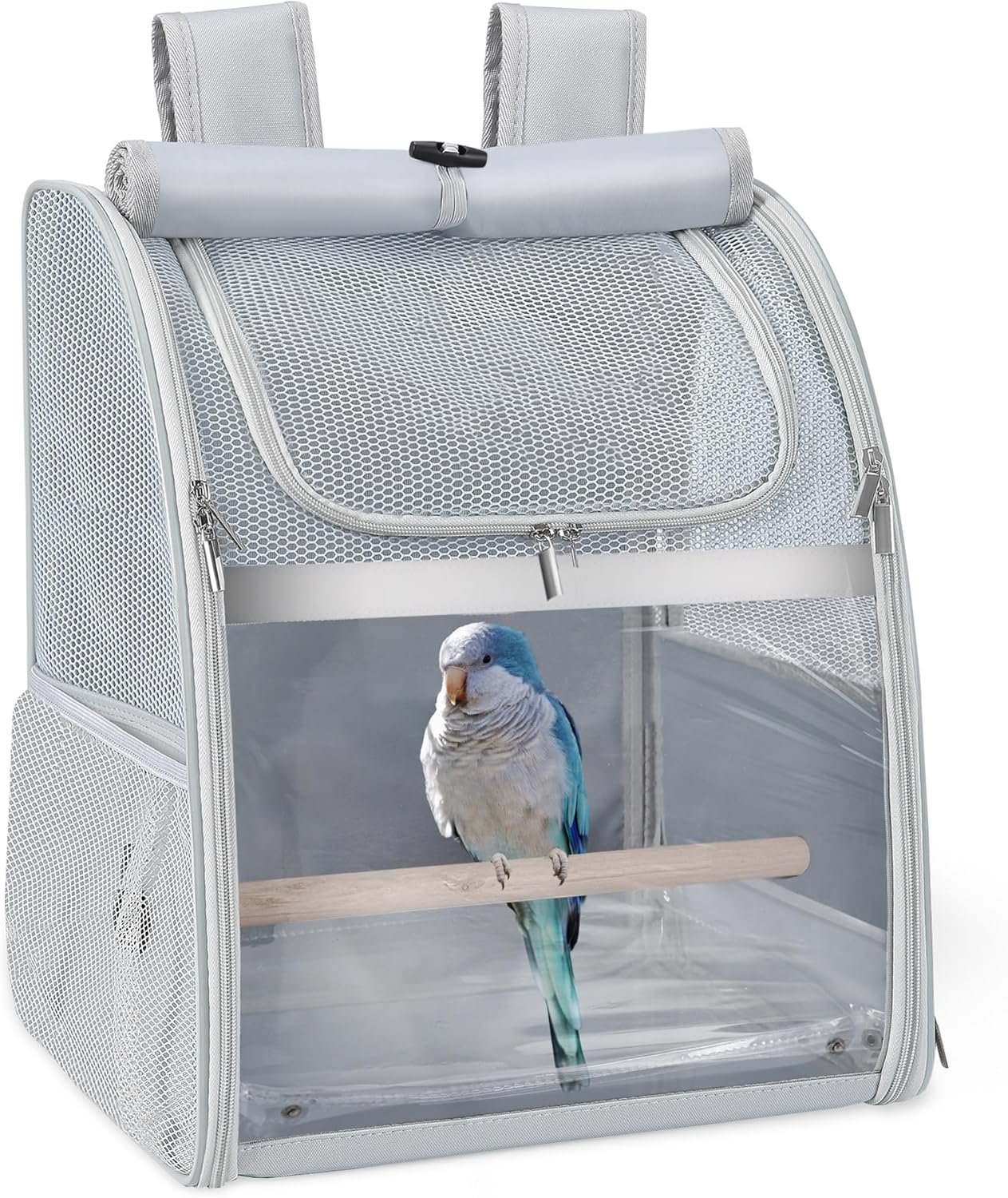 Sanmoncare Bird Backpack Carrier, Water Repellent Fabric Cockatiel Travel Bag with Stand, Lightweight and Portable Travel Cage for Parrot, Bird Travel Carrier
