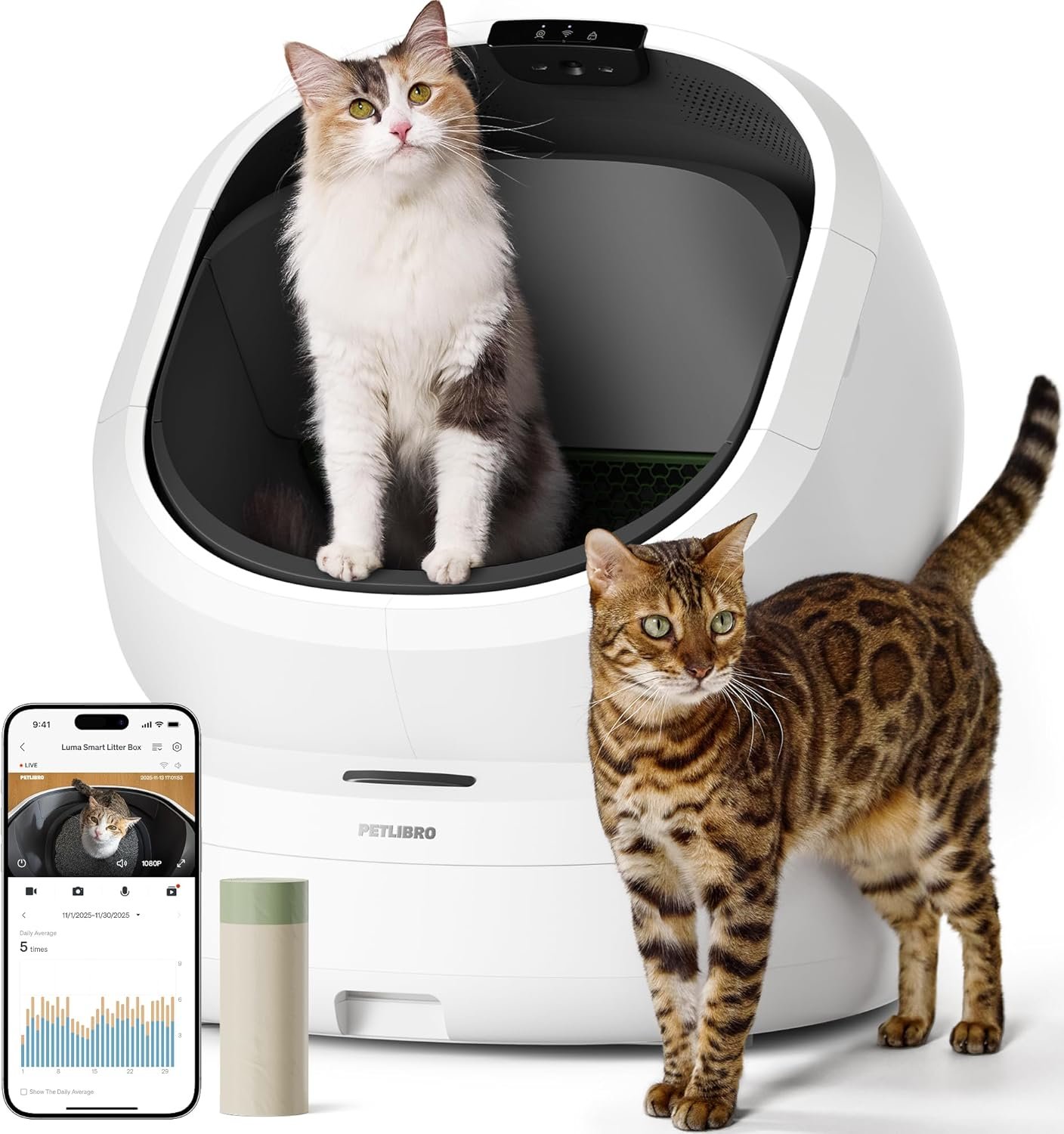 PETLIBRO Luma Automatic Cat Litter Box AI-Camera Waste Analysis, Auto Odor-Control Self Cleaning Cat Litter Box with Multi-Cats Recognition, Smart App Usage Tracking, Safety Sensors and Large Open Top