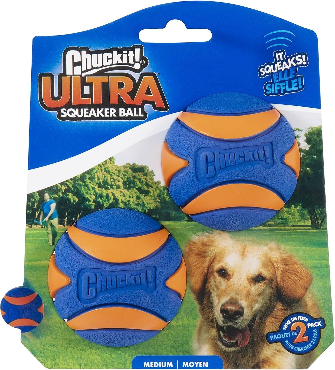 Chuckit! Ultra Squeaker Balls for Dogs, Floating Water Pet Toys, Durable Rubber Pet Toy, Bouncy Squeaky Fetch Balls For Dogs, Pack of 2, Medium (2.5″)