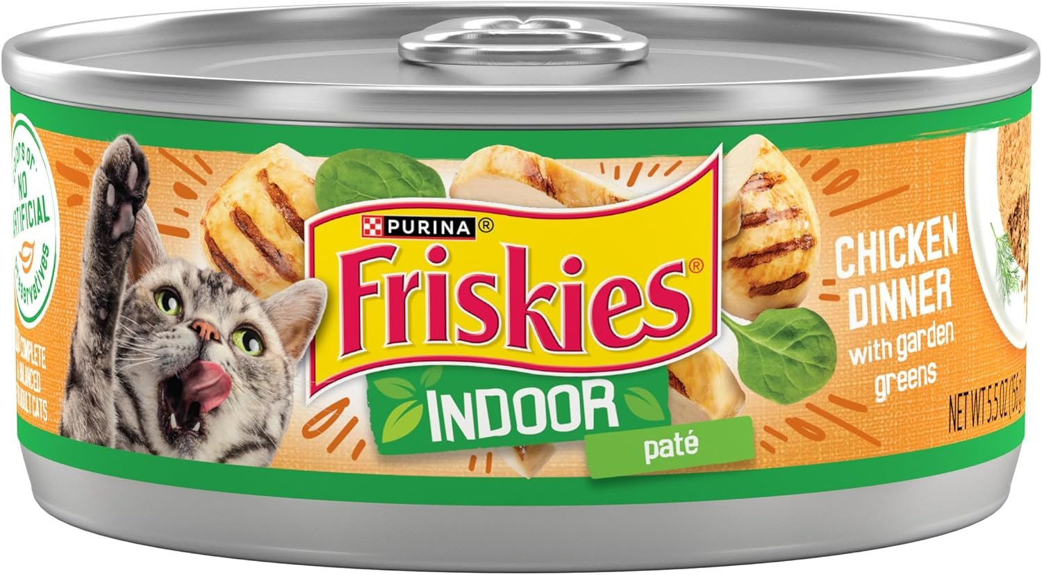 Purina Friskies Indoor Cat Food Pate Chicken Dinner With Garden Greens – (Pack of 24) 5.5 oz. Cans