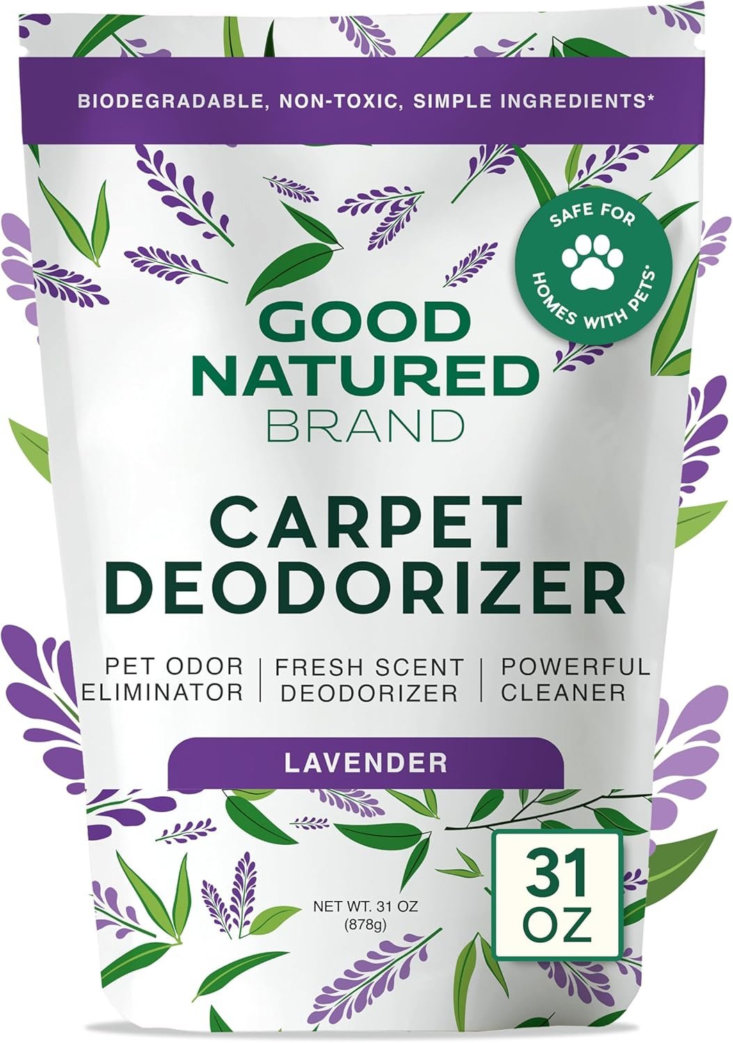 Good Natured Brand | Carpet Deodorizer & Freshener Powder | 31 oz Pet Odor Eliminator for Strong Odor & Pet Urine | Fresh Natural Lavender Scent | Safe for Homes with Pets