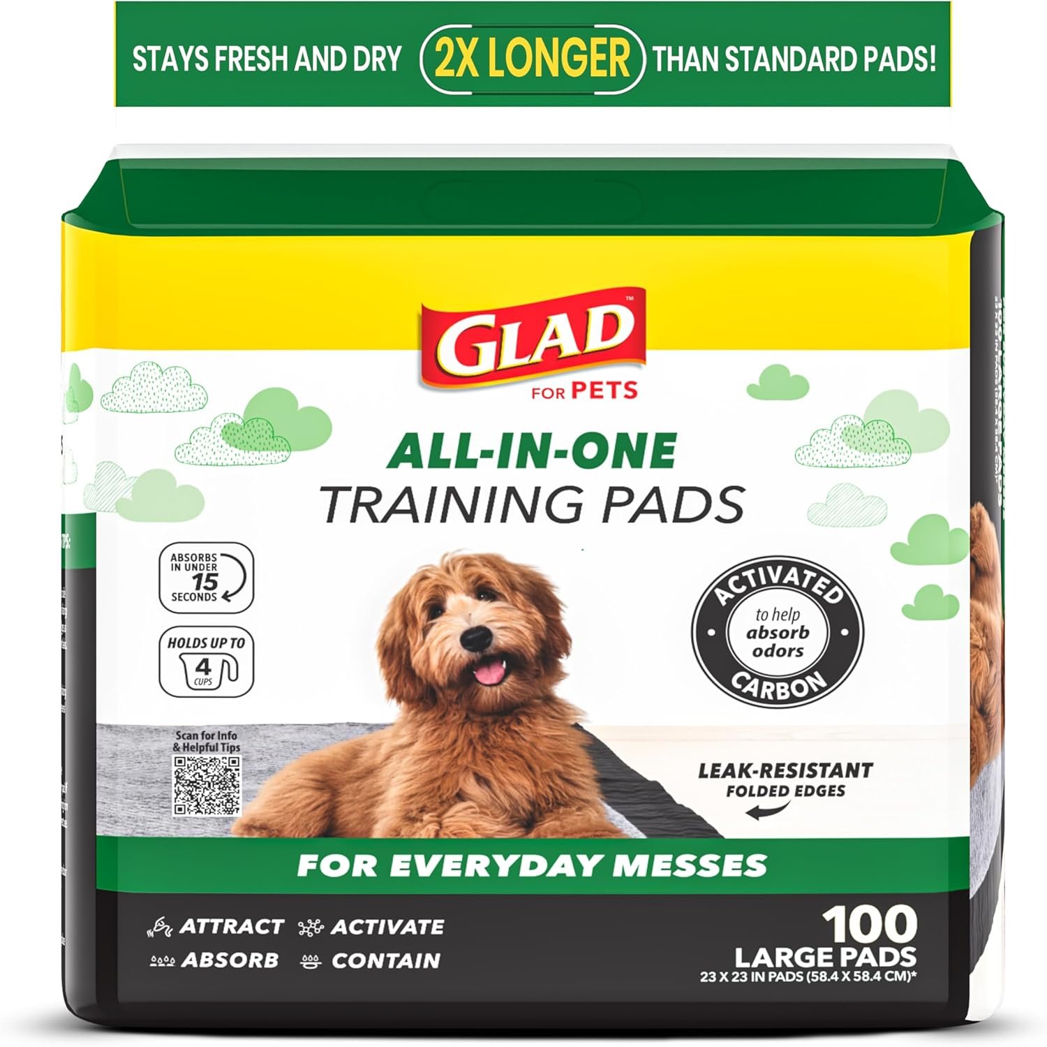 Glad for Pets Black Charcoal Puppy Pads – Super Absorbent Disposable Dog Pee Pads, Potty Training Pads, and Pet Supplies – Dog Pee Pads for Crate Training and Indoor Use 23″ x 23″ – 100 Count