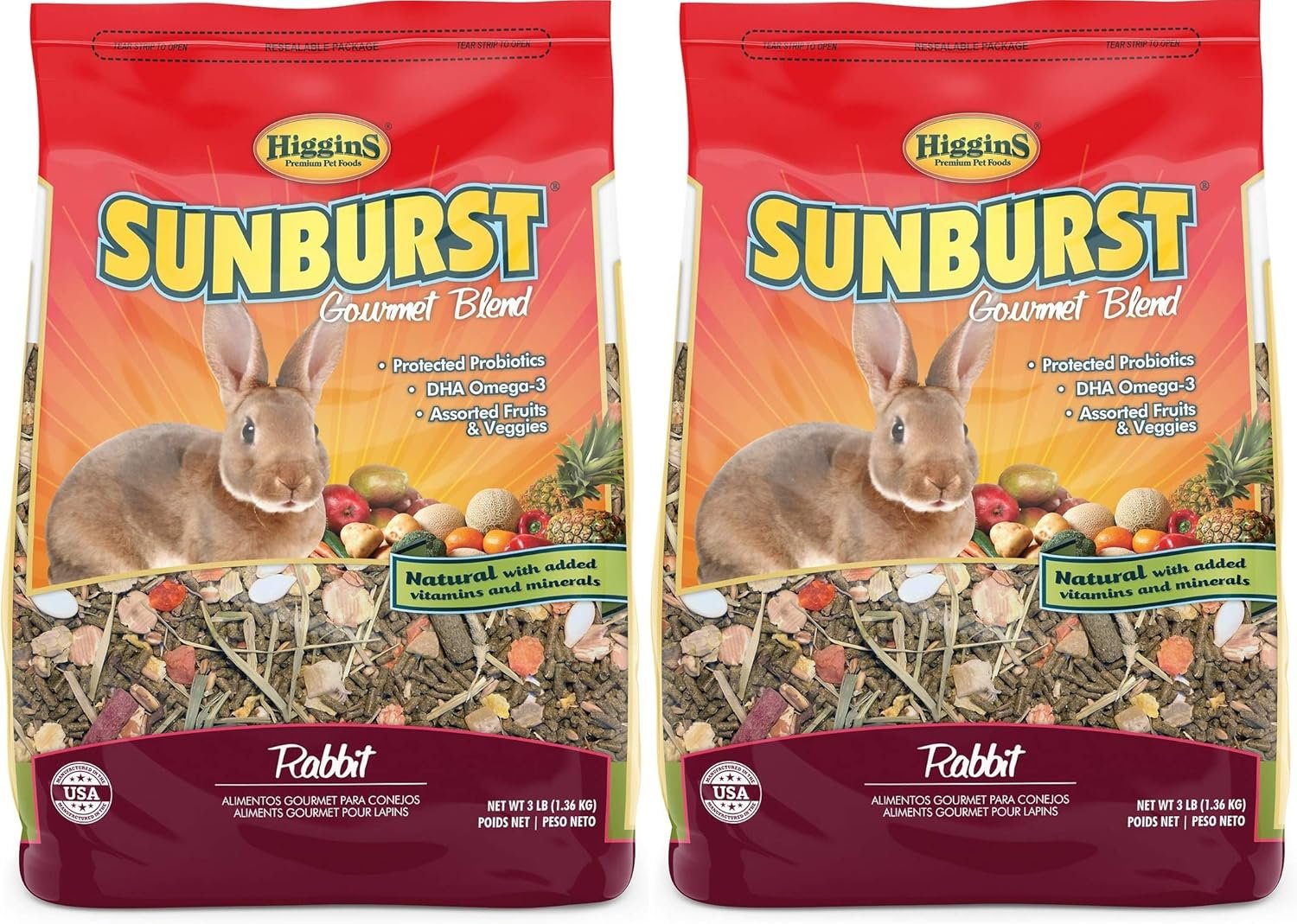 Higgins 2 Pack of Sunburst Gourmet Blend Rabbit Food, 3 Pounds Each