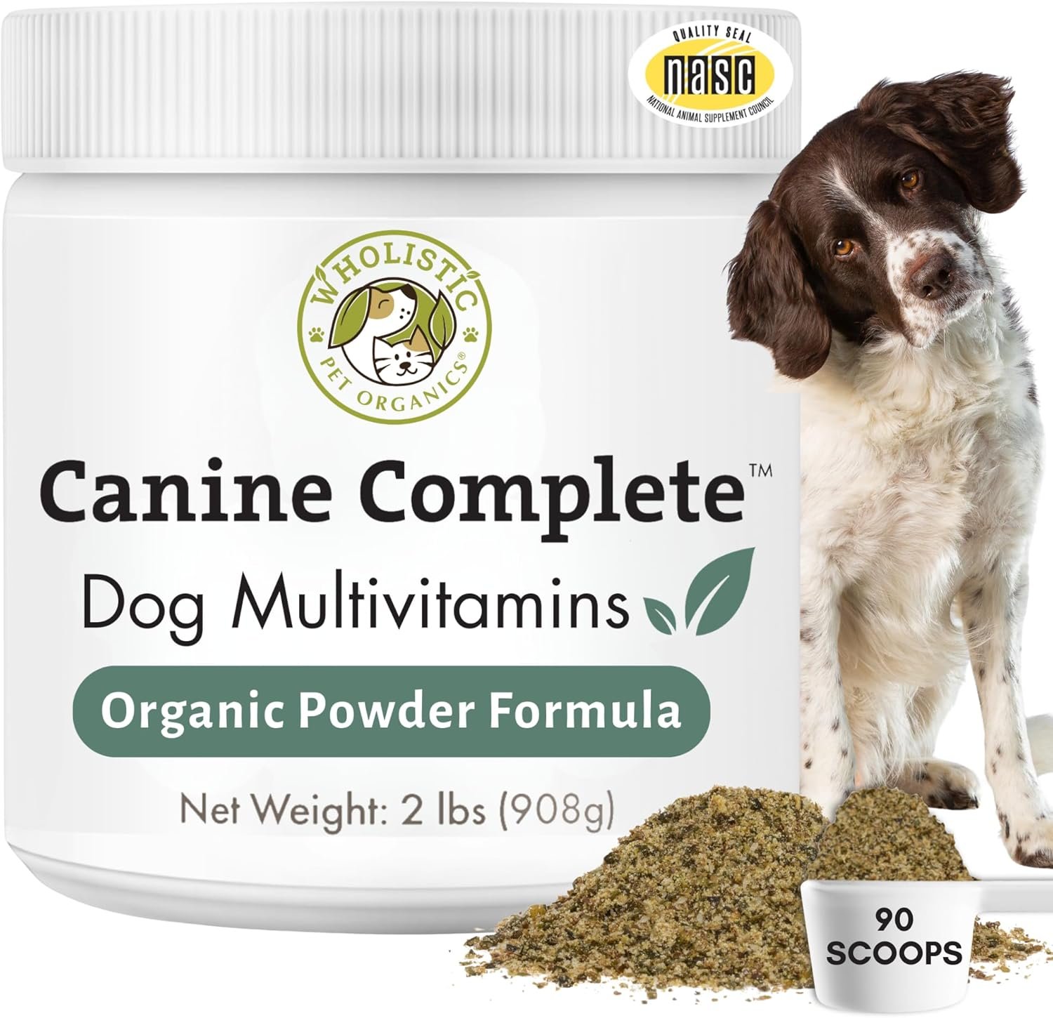 Wholistic Pet Organics Canine Complete – Dog Multivitamin Powder – 2 Lb – Daily Dog Vitamins and Supplements for Homemade Food – Immune System, Skin, Coat & Overall Health – All Breeds – 90 Scoops
